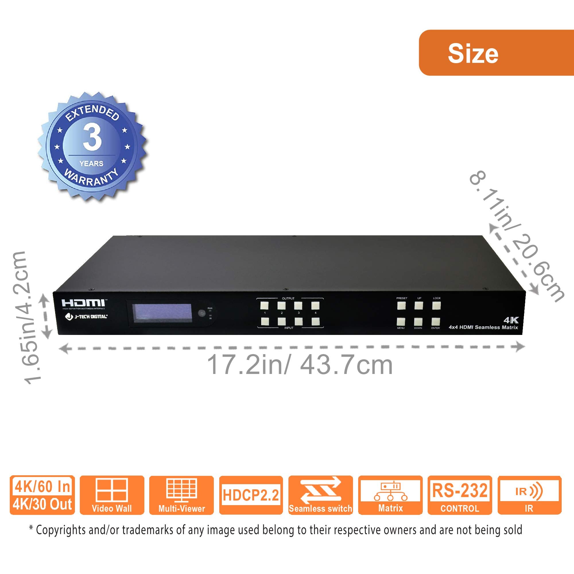 J Tech Digital 4K 2X2 4K60Hz Hdmi Video Wall Controller Multiviewer Seamless Switch Matrix | 4K60Hz Input And 4K30Hz Output, Sup