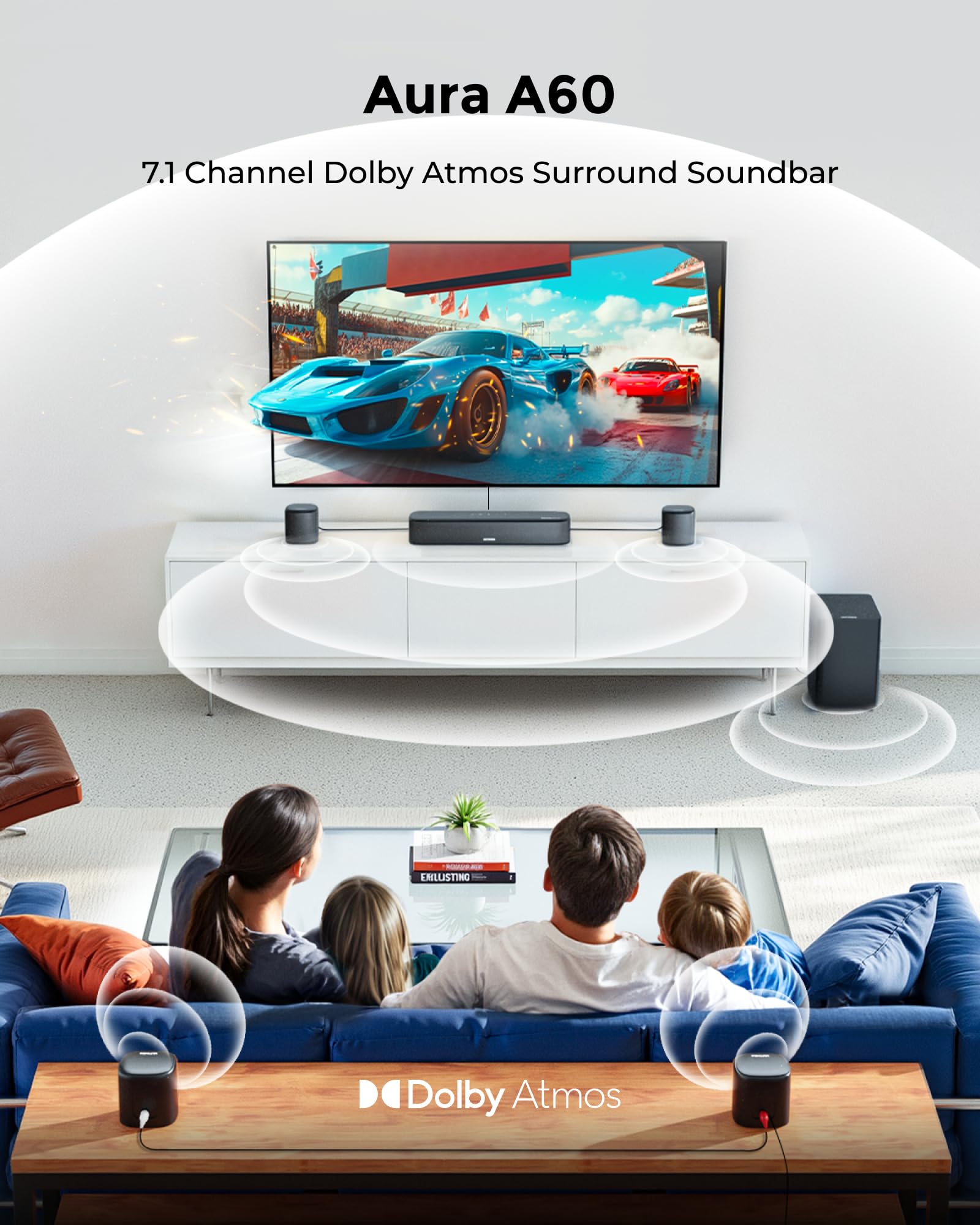 Ultimea 7.1Ch Sound Bar With Dolby Atmos, Surround Sound System For Tv With 4 Surround Speakers, Sound Bar For Smart Tv With App
