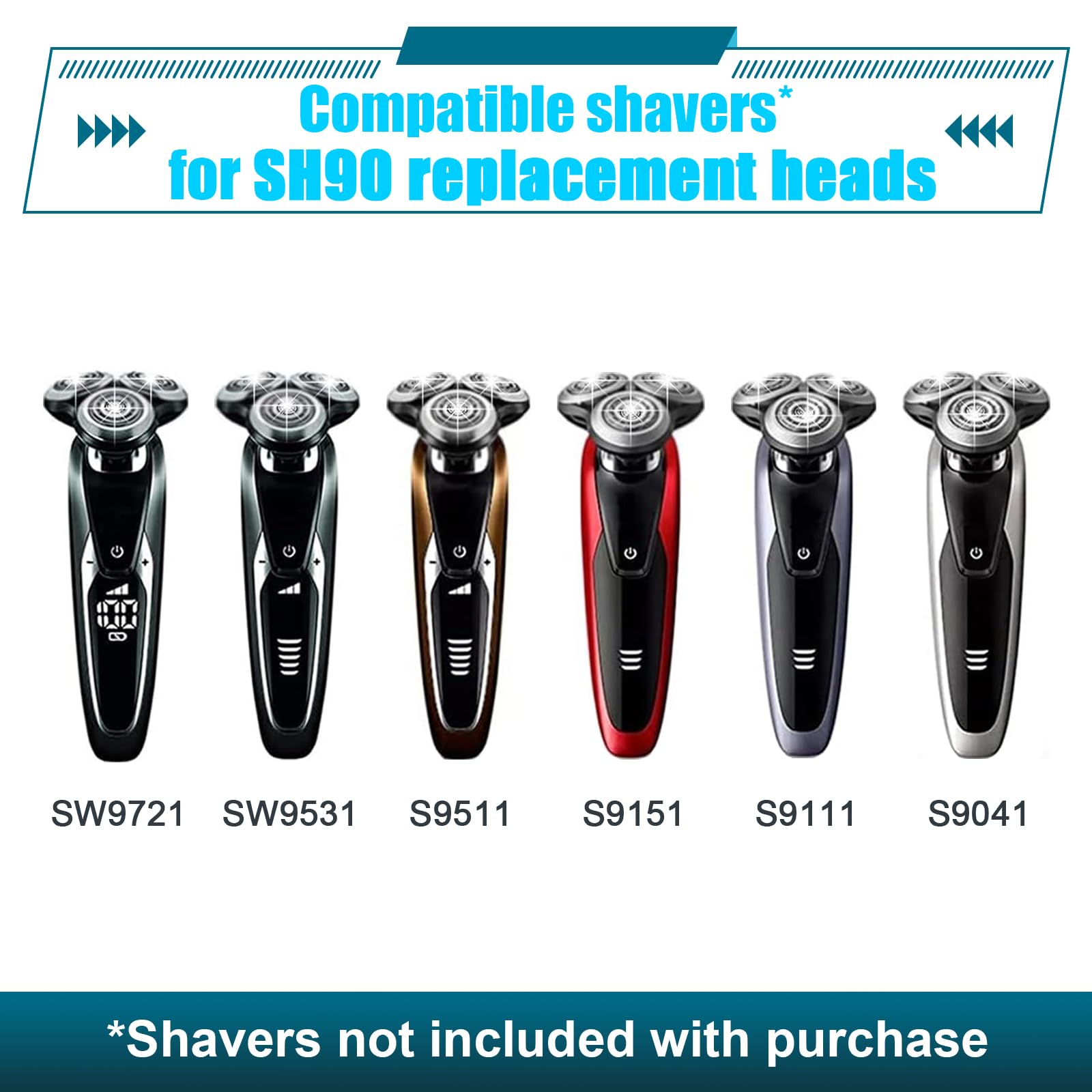 9 Pack Sh90 Replacement Head Compatible With Philips Norelco Series 9000(S9Xxx) /8000(S8Xxx)