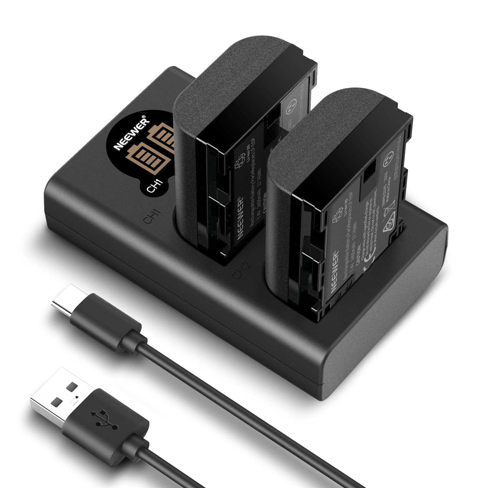 NEEWER Replacement Battery and Charger Set for LP-E6P/LP-E6NH/LP-E6N/LP-E6, 2 Pack 2200mAh Batteries and Vertical USB Dual Charg