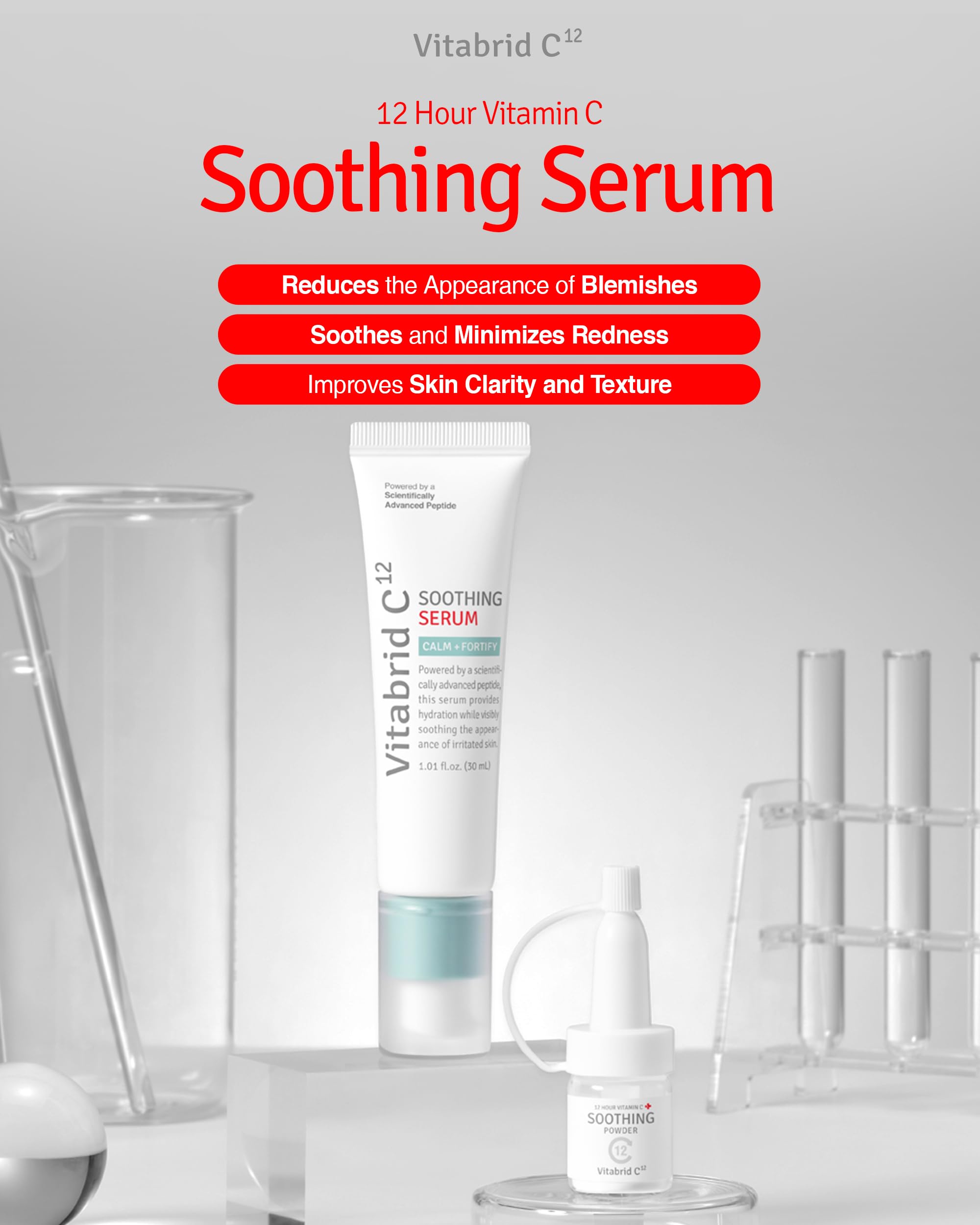 Vitabrid C12 12 Hour Vitamin C Soothing Serum For Acne & Blemish Prone Sensitive Skin   Improves Sebum, Pores And Redness   Pept