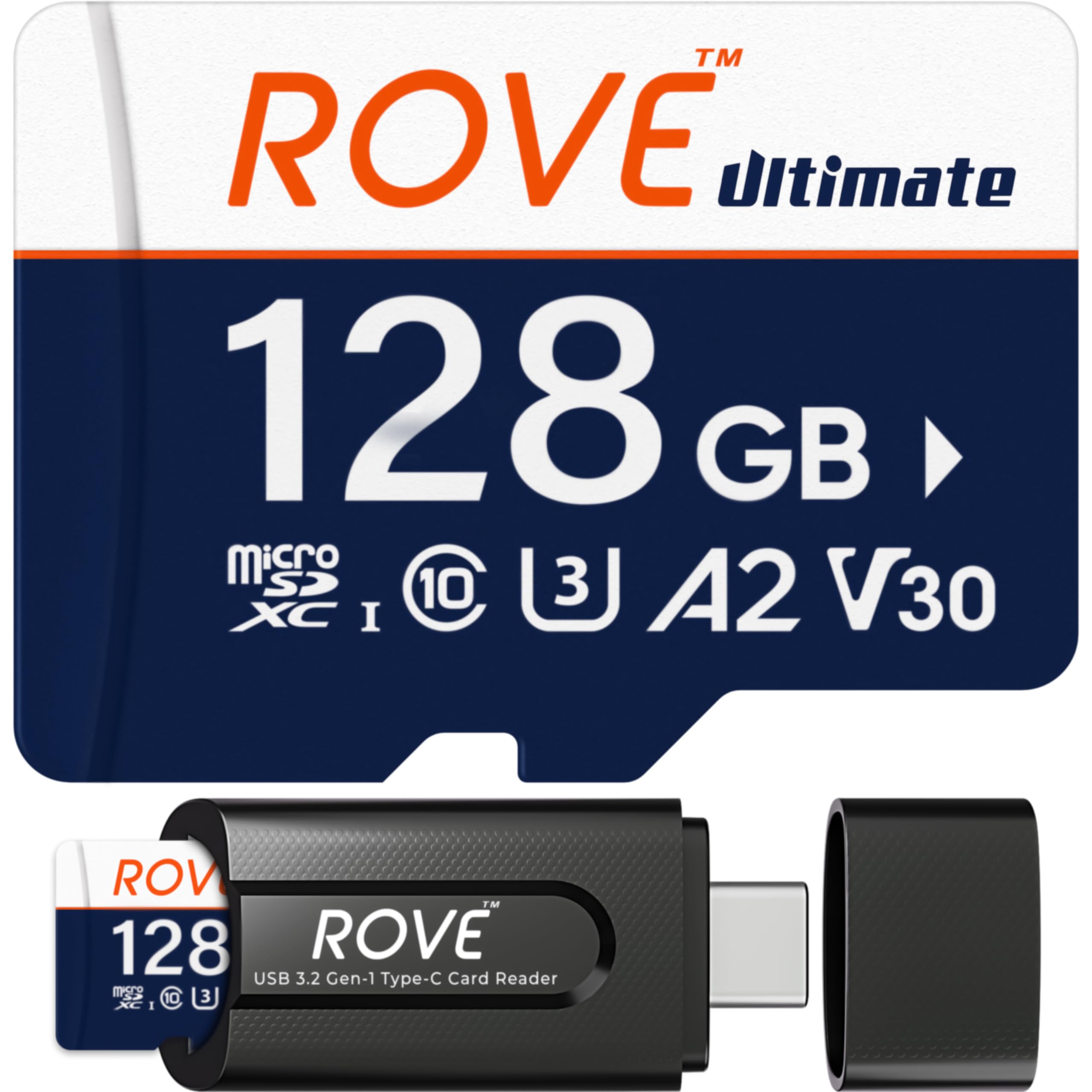 Rove Ultimate Micro Sd Card Microsdxc 128Gb Memory Card With Usb 3.2 Type C Card Reader 170Mb/S C10, U3, V30, 4K, A2 For Dash Ca