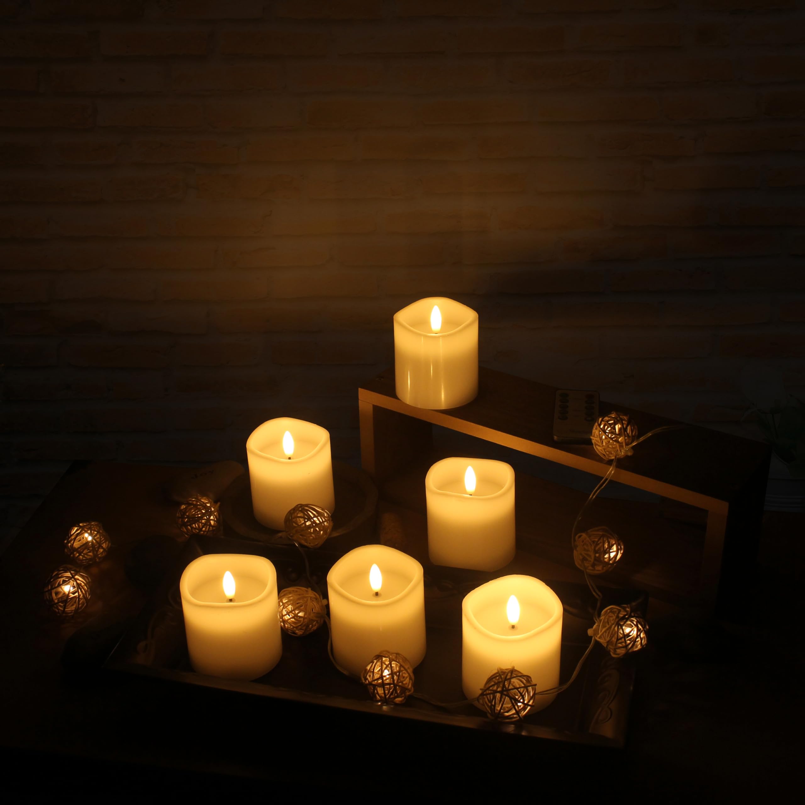 Stonebriar 6 Count White Real Wax 3X3 Flameless Led Pillar Candles With Remote And Timer