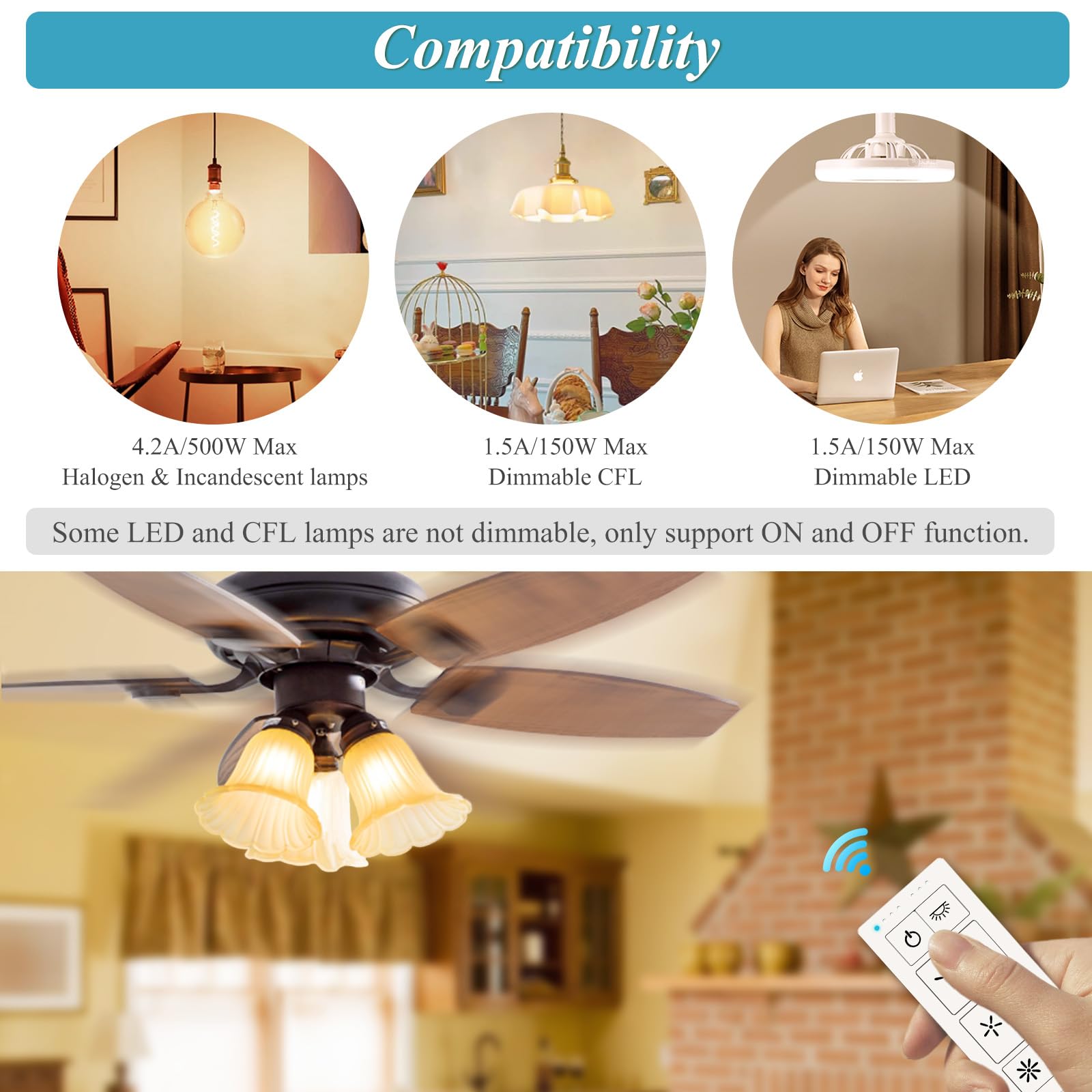 Universal Ceiling Fan Remote Control Kit, Ceiling Fan Wall Switch For 3 Speed And Light Dimmer, Compatible With Hampton Bay Harb