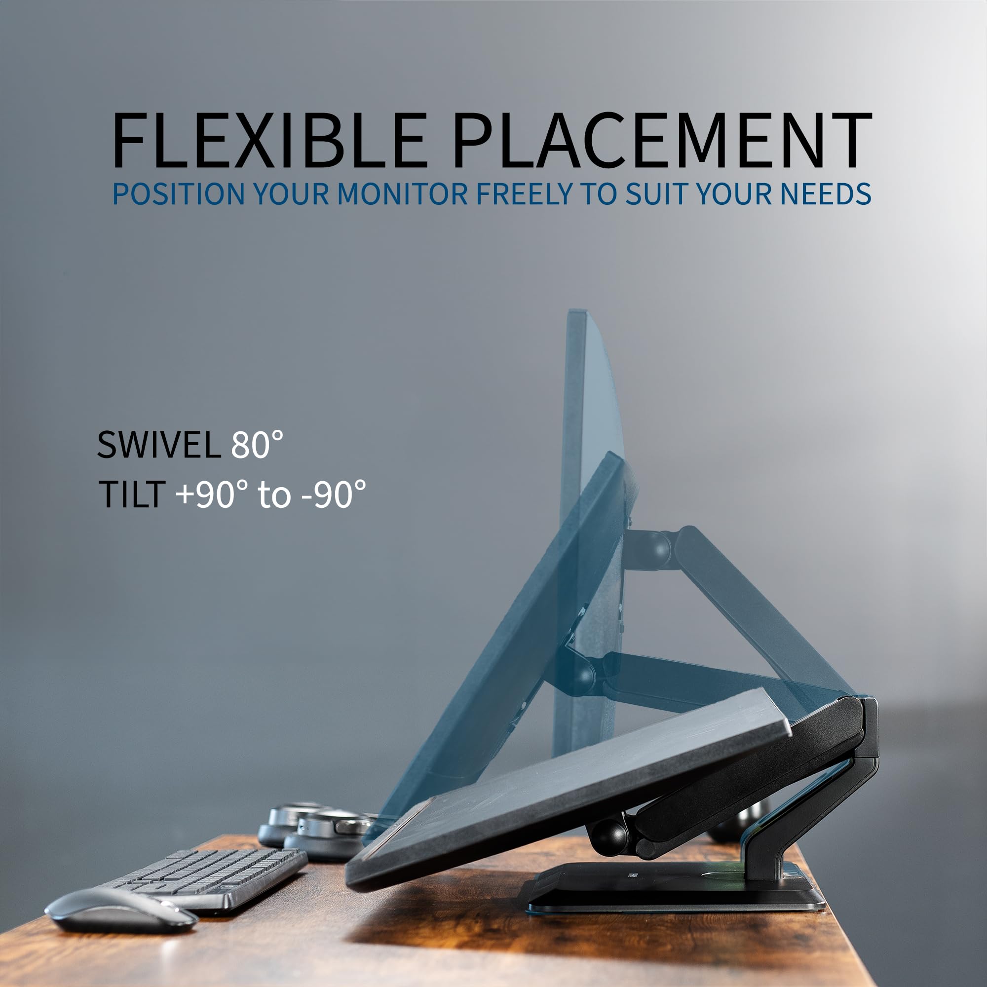 VIVO Premium Single 17 to 32 inch VESA Monitor and Touch Screen Desk Stand with Rotating Base, Freestanding Pneumatic Height Adjustable Arm, Black, STAND V001R