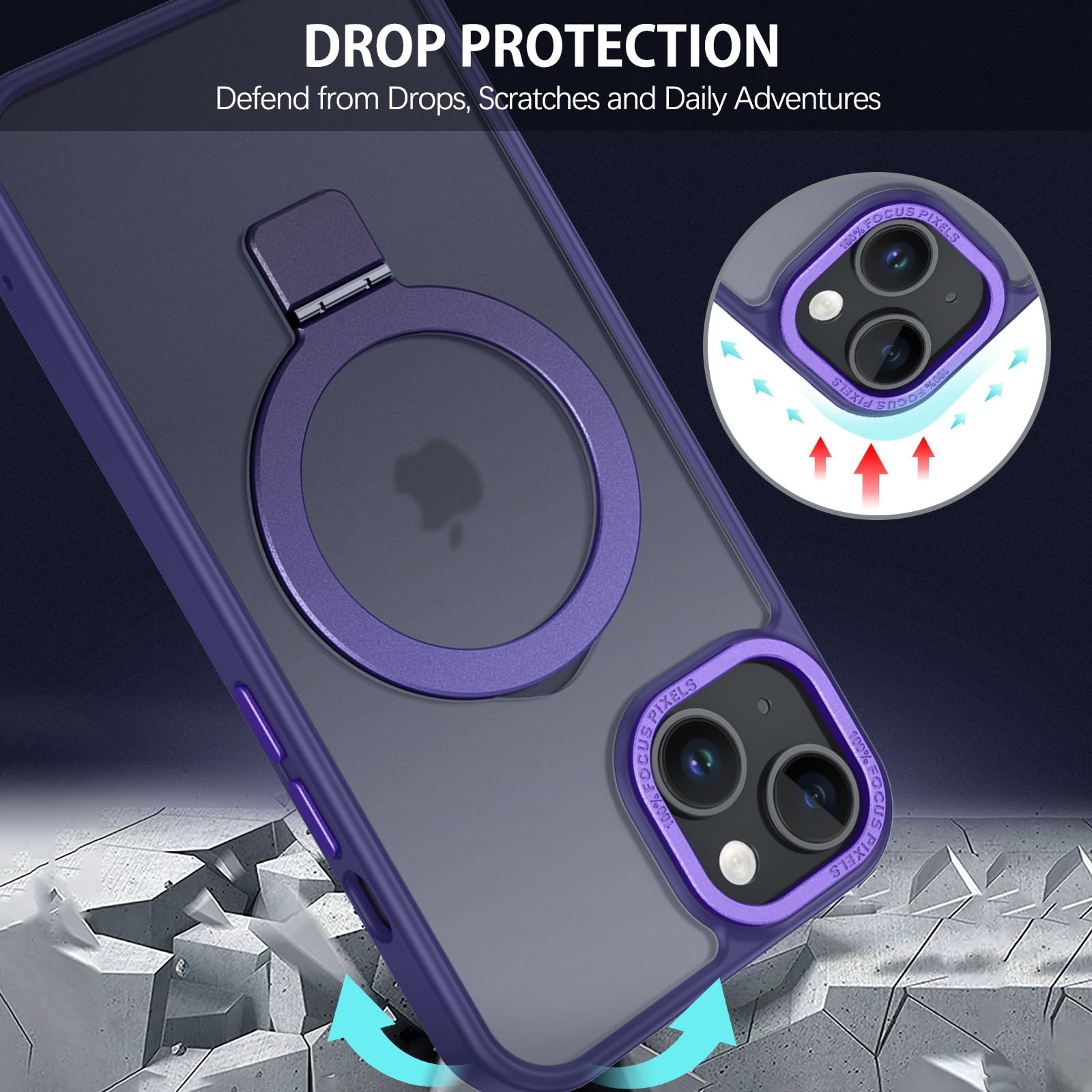 Duedue For Iphone 13 Mini Case Magnetic, Built-In Ring Holder Translucent Matte Back Protective Cover Shockproof Kickstand Phone