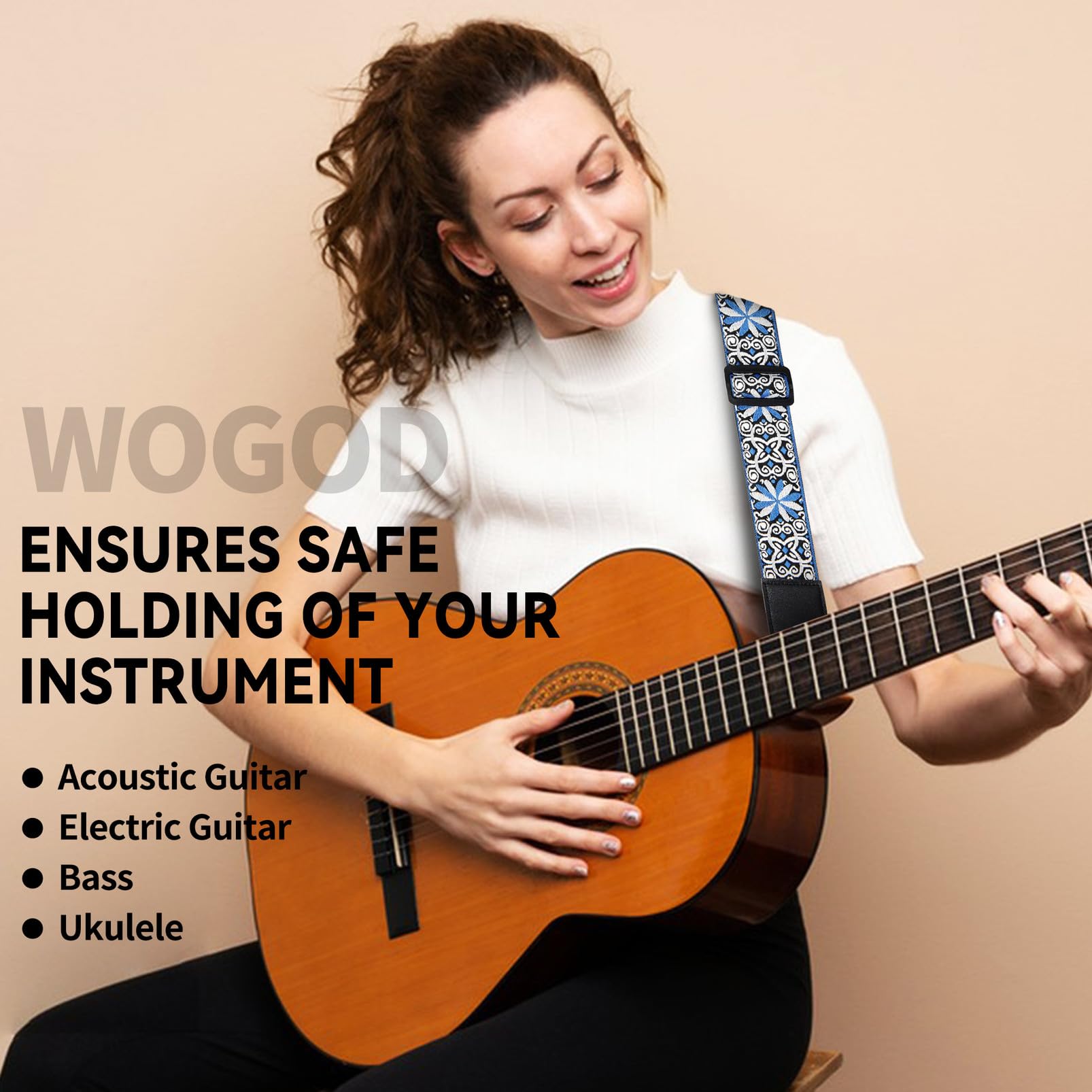 Guitar Strap (White Jacquard)