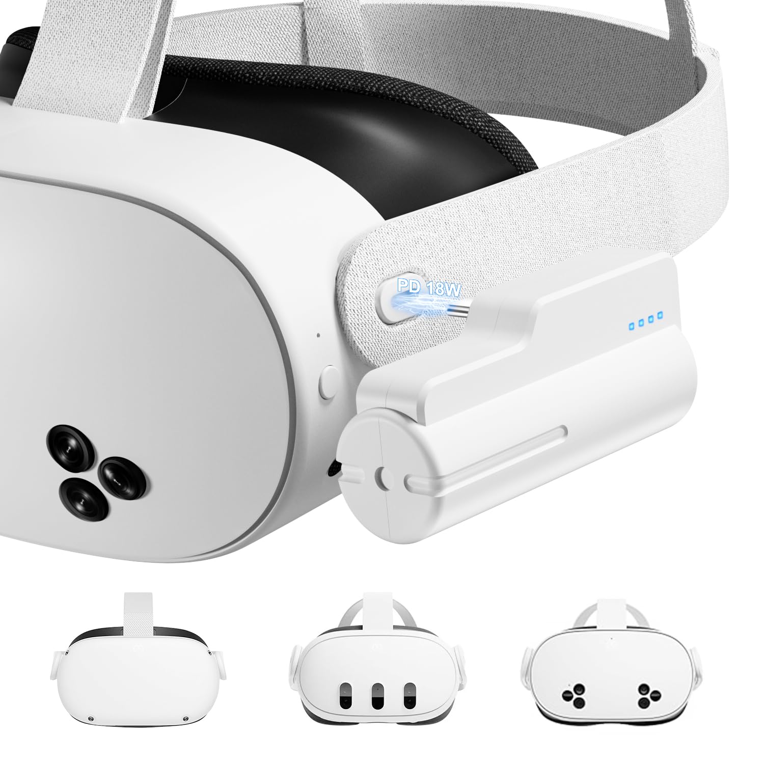Saqico Battery Pack for Meta Oculus Quest 2/3/3s, Fast Charging18W 5000mAh Head Strap Battery for Quest 3S/3/2 Accessories -Ligh