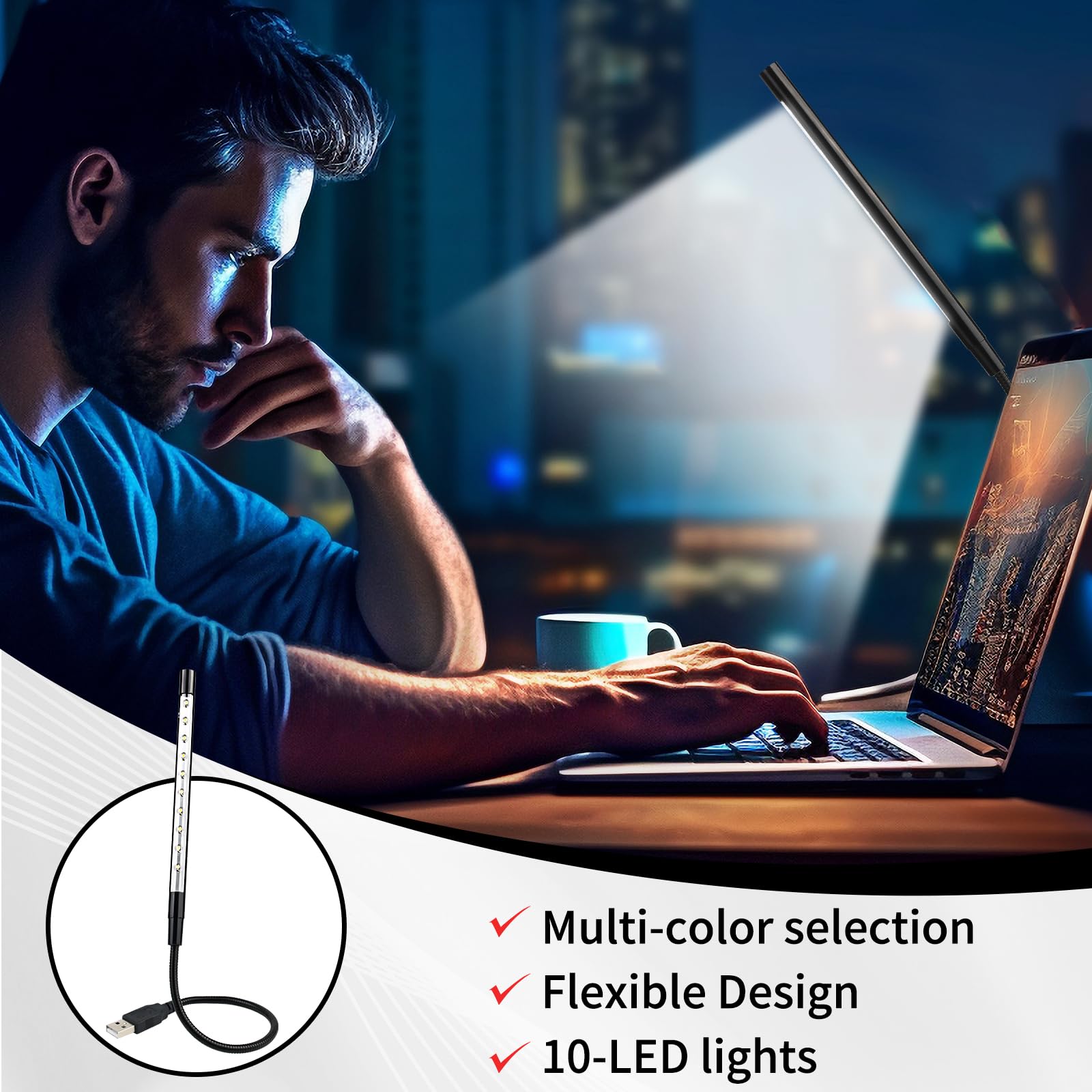 Czbro 2 Pcs Keyboard Light Portable Usb Led Light For Keyboard 10 Lamp Beads Led Laptop Light With Long Gooseneck Flexible Stick