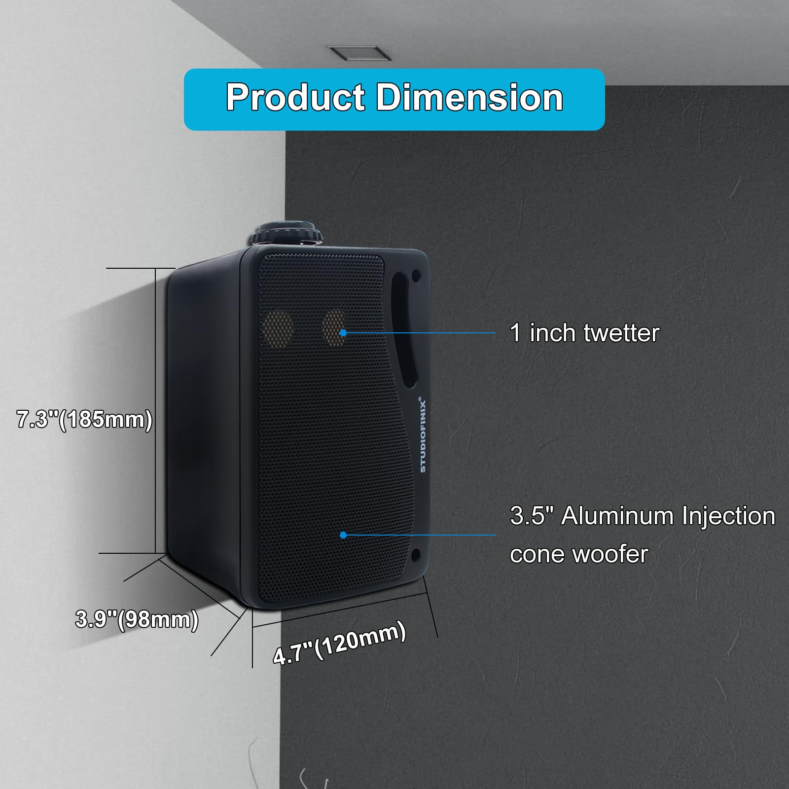 Studiofinix Passive Outdoor Speakers Wired Waterproof  3.5 Inch 3 Way 200W Surface Marine & Wall Mount Speakers, Perfect For Hom