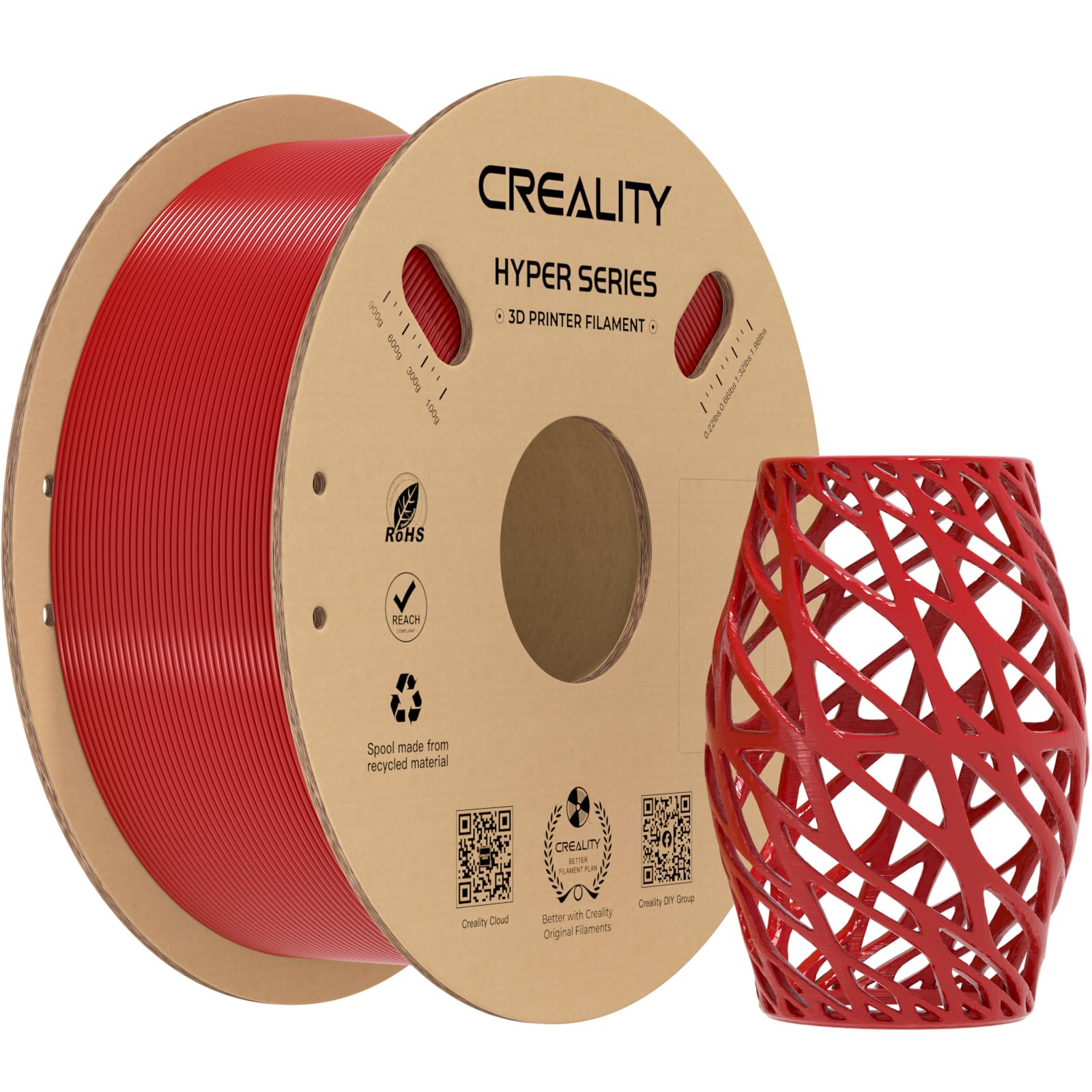Creality Red Petg Filament 1.75Mm For K1 Max, 3D Printer Filament Designed For High Speed 30 600Mm/S, 1Kg(2.2Lbs)/Spool Hyper Pe
