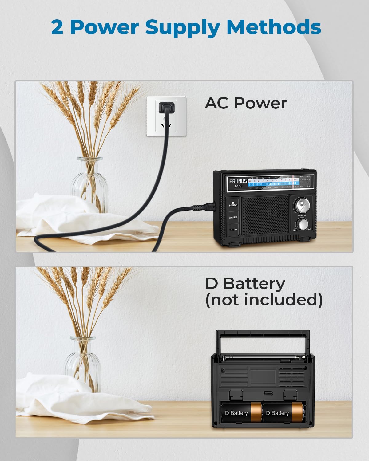 Prunus Portable Am Fm Radio With Best Reception,D Battery Operated Or Plug In Wall, Transistor Radio,Loud Speaker Support Aux In And Micphone In, Small Radios Portable Am Fm J 136