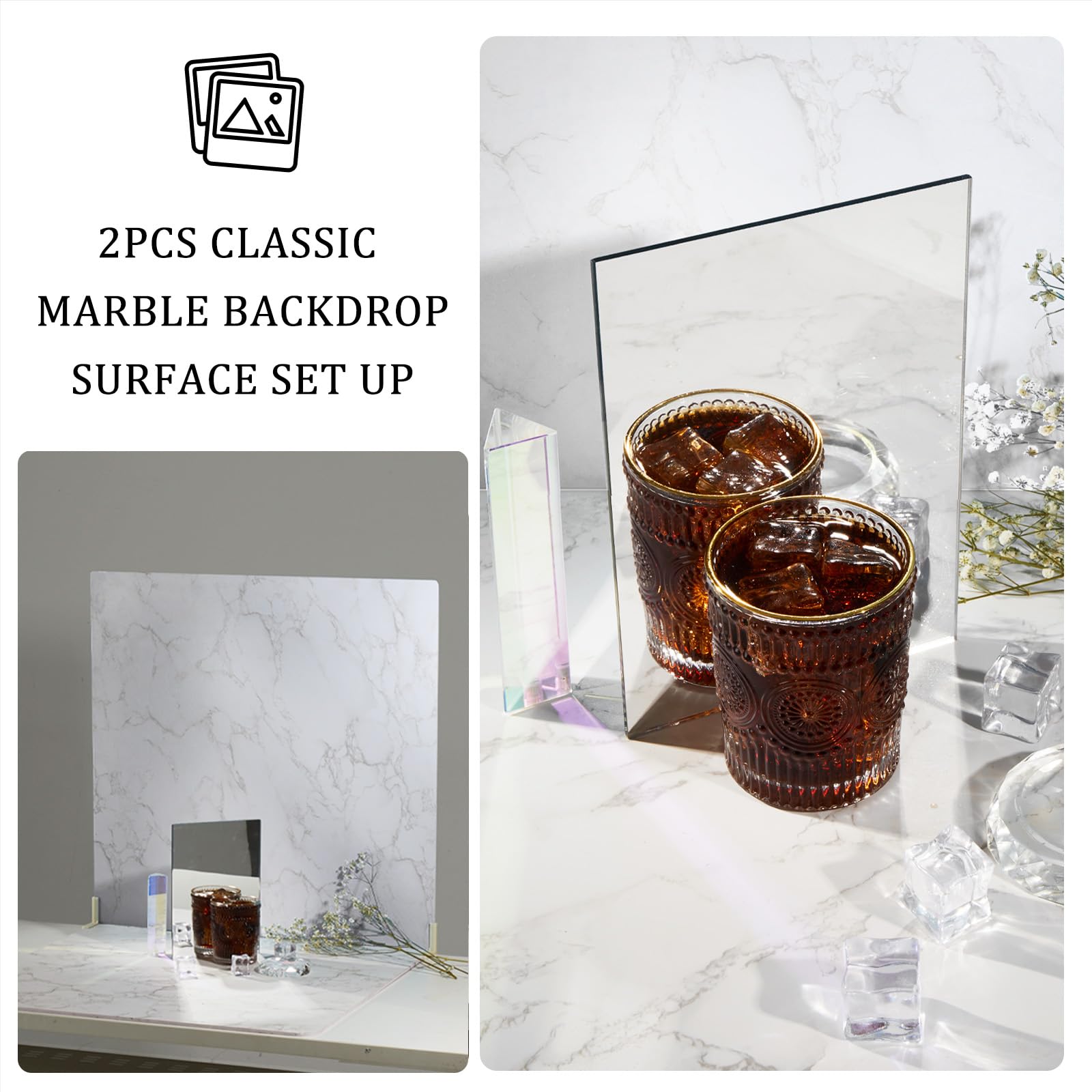 Beiyang Food Photography Backdrops 24X24 Inch Marble Photo Backdrop Boards 3Pcs White Photography Backdrop Boards With 3 Bracket