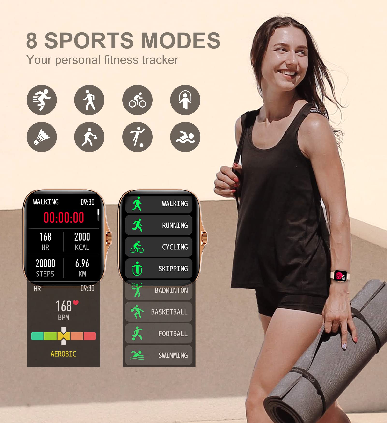 Iaret Smart Watch For Women, Call Receive/Dial Smartwatch For Android Ios Phones, Waterproof Activity Fitness Tracker With Full