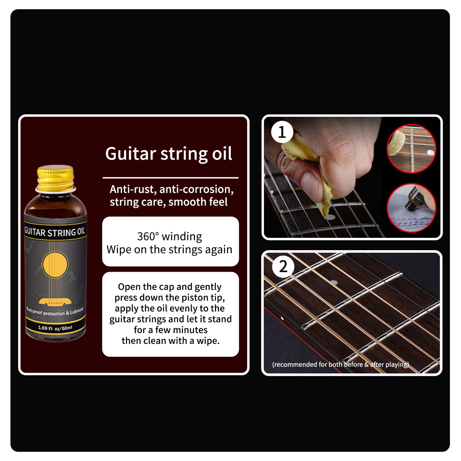 Premium Guitar Care 3 Piece Kit,Lemon Oil,Polish,Guitar String Oil,For Guitar Cleaning And Maintenance