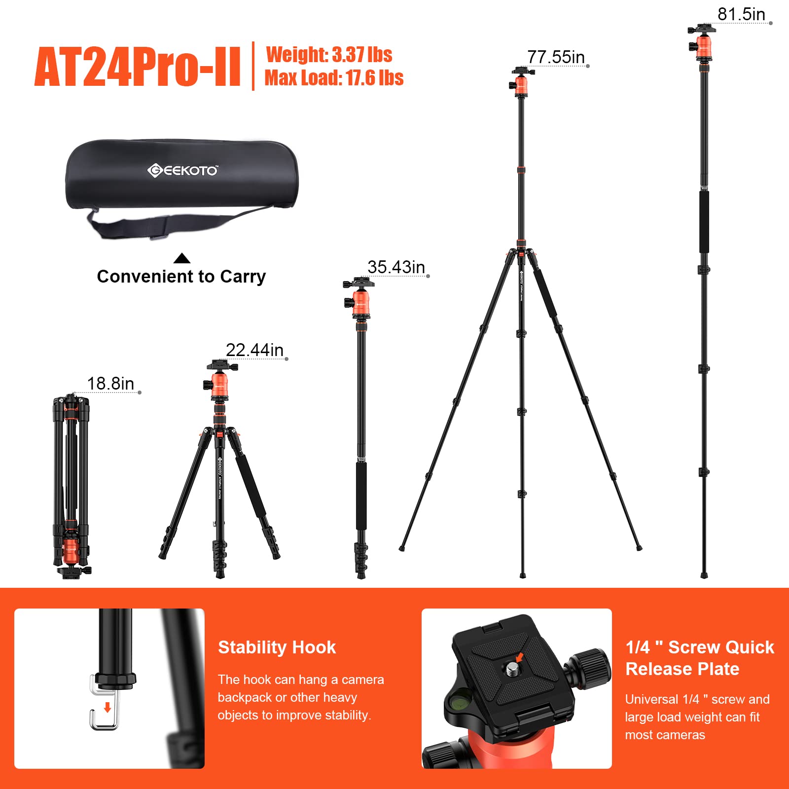 [Upgrade Version] Geekoto 77'' Tripod, Aluminum Camera Tripod Monopod, Foldable Dslr Tripod For Travel, Compact Tripod With 360 Panorama Ball Head Quick Release Plate For Travel And Work