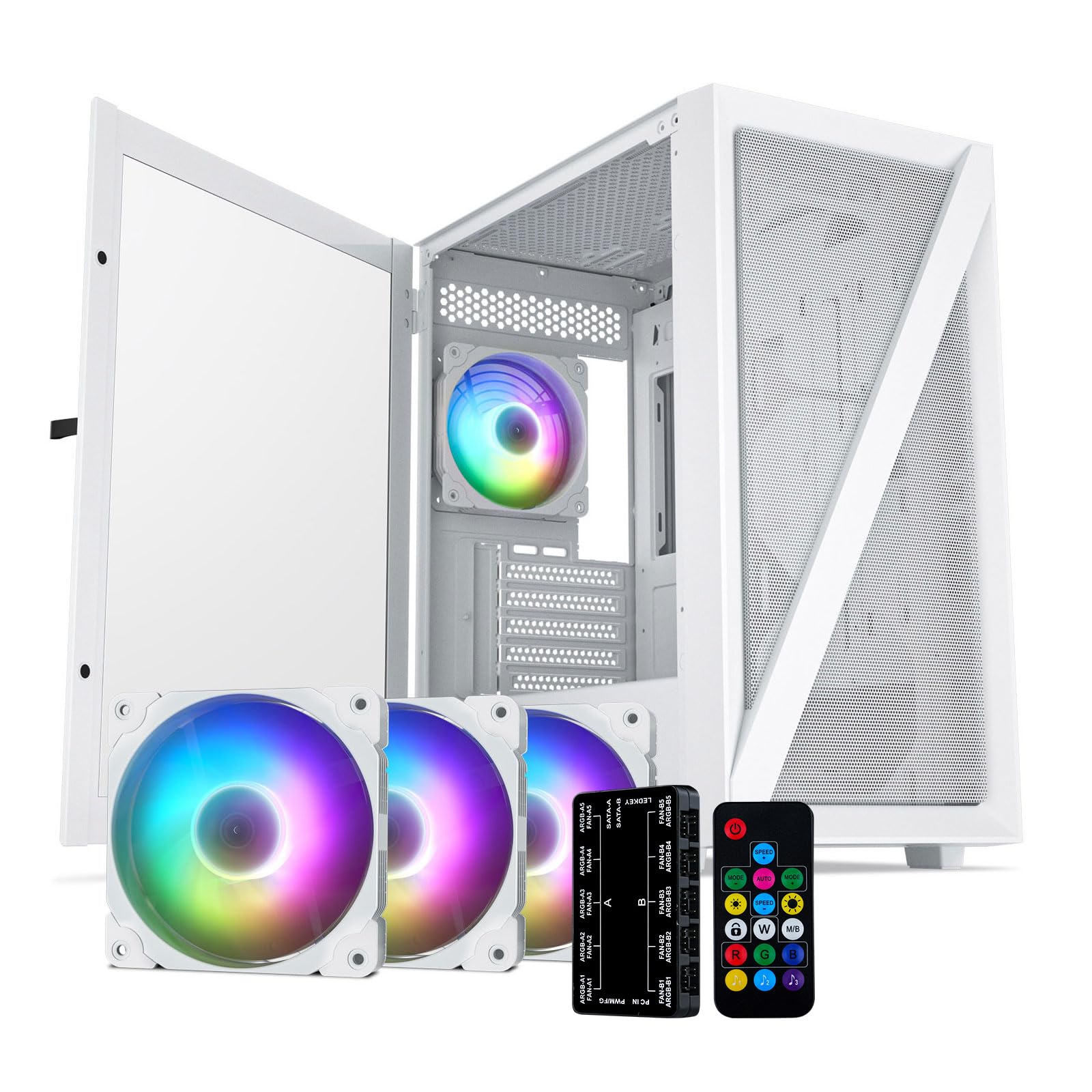 Vetroo M05 Micro Atx Computer Pc Case With Door Open Tempered Glass Side Panel & Mesh Front Panel, Support 240Mm Radiator, 4Pcs