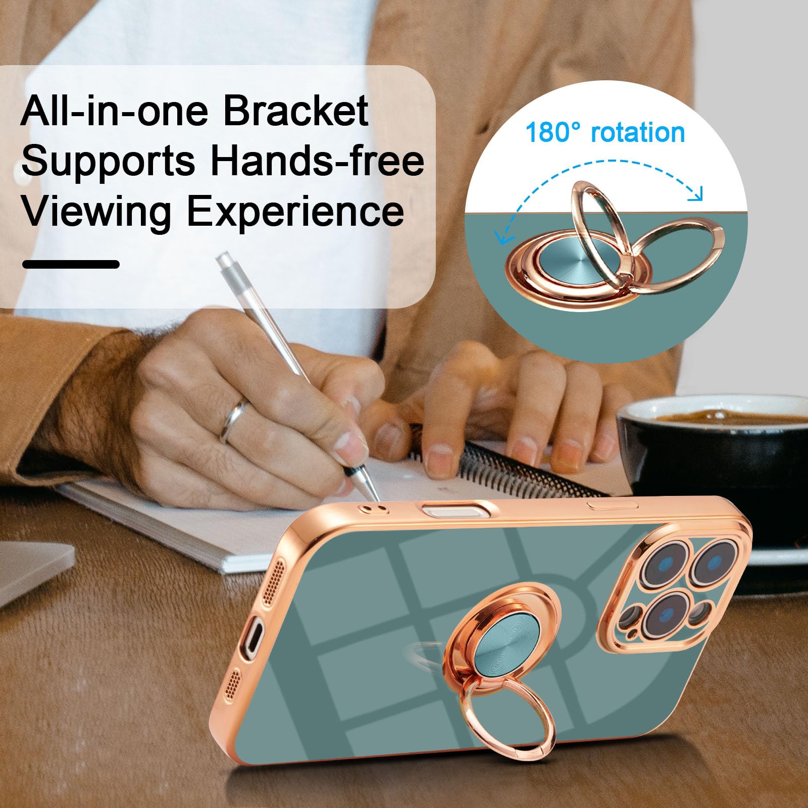 Eyzutak Case For Iphone 16 Pro Max, Phone Case With 360 Rotatable Finger Ring Holder Kickstand Magnetic Car Mount Supported Shin