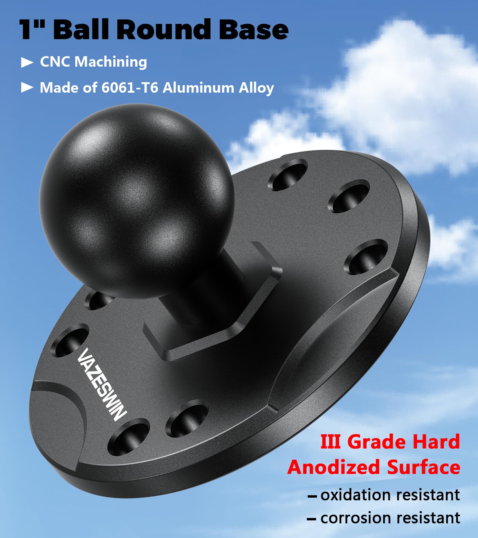 Vazeswin 2 Pcs 1'' Ball Mount With Aluminum Alloy Round Plate, Universal Electronic Device Mounting Base With Amps Hole For Garm