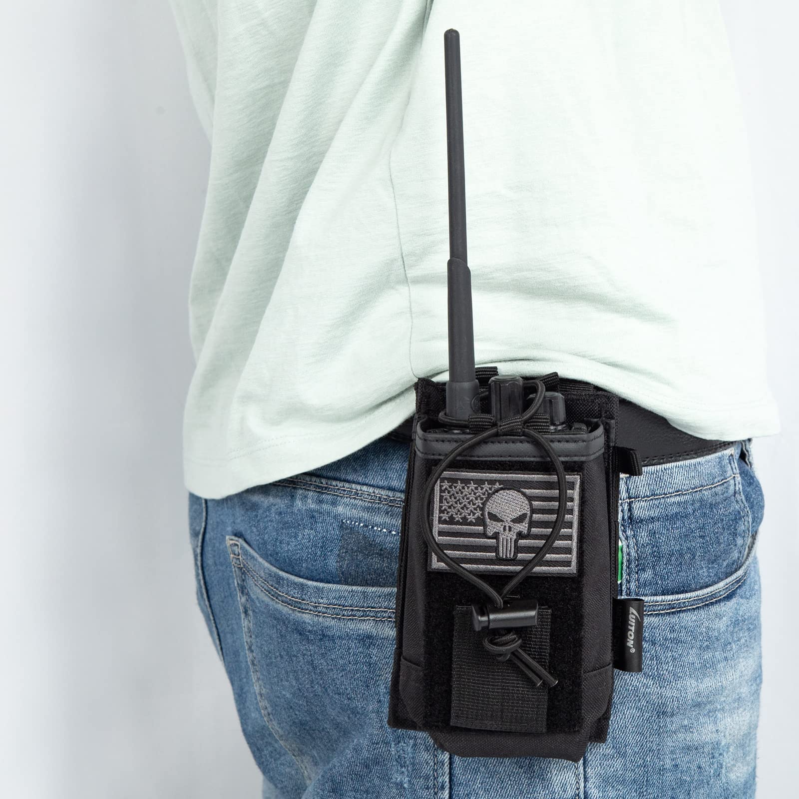 Radio Holder Radio Pouch Molle Radio Holster Tactical Radio Holder Radio Case Duty Belt Accessories Military Heavy Duty Radio Bag For Walkie Talkies Adjustable Storage With Patch(Punisher Skull Flag)