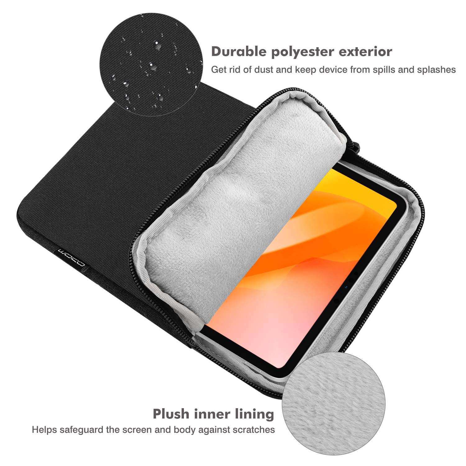 MoKo 12.9 Inch Tablet Sleeve Fits 13 Inch New iPad Pro M4 & Air M2 2024,iPad Pro 12.9 M2&M1,Galaxy Tab S8+/S9+ 12.4,Surface Laptop Go 12.4,Polyester Bag Fit with Apple Pencil or Smart Keyboard, Black