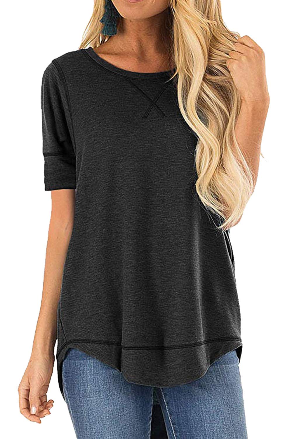 Jomedesign Summer Tops For Women Short Sleeve Side Split Casual Loose Tunic Top Black Large