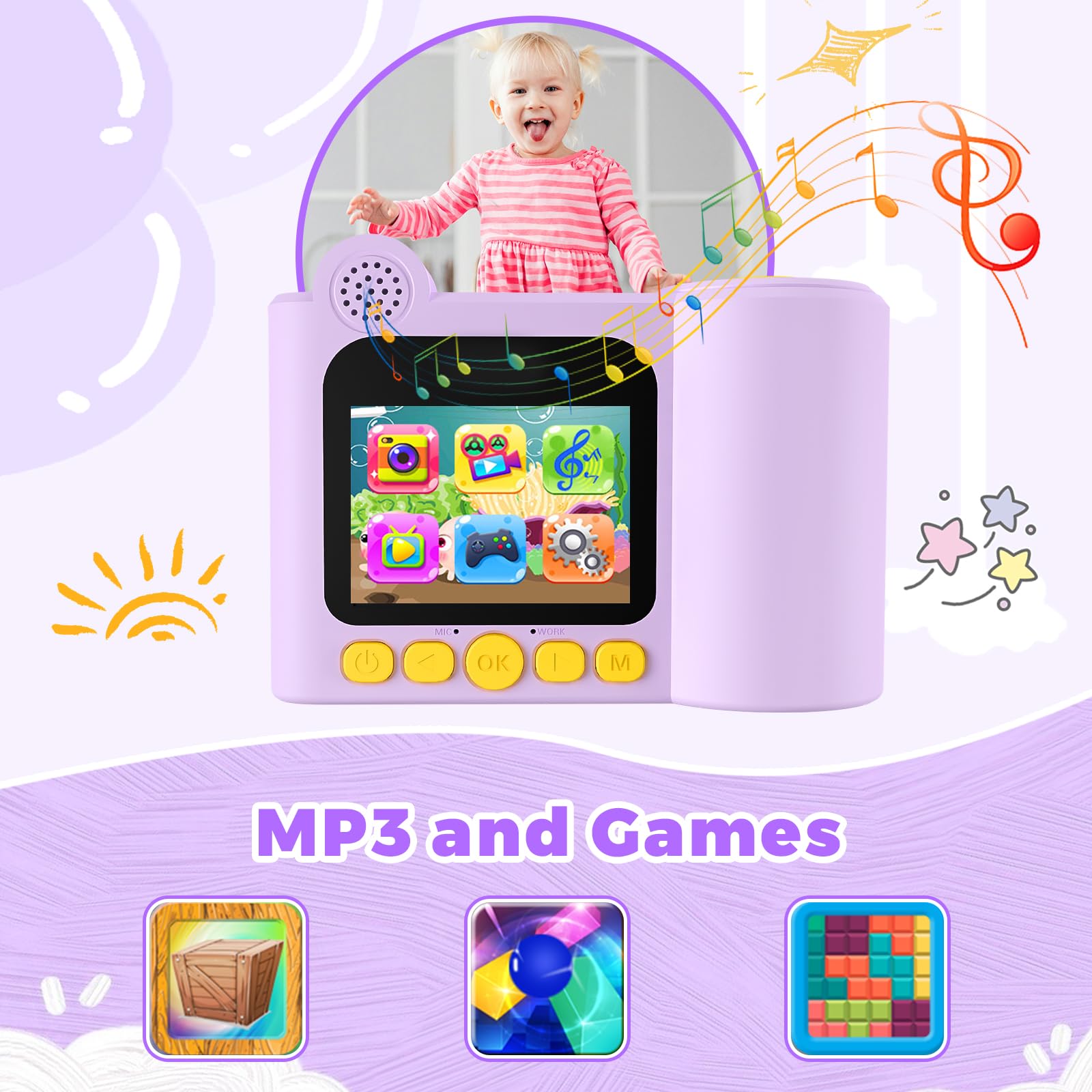 Ykslemon Kids Camera Instant Print,1080P Digital Camera For Kids With 32Gb Sd Card,Christmas & Birthday Gifts,Toddler Camera Por