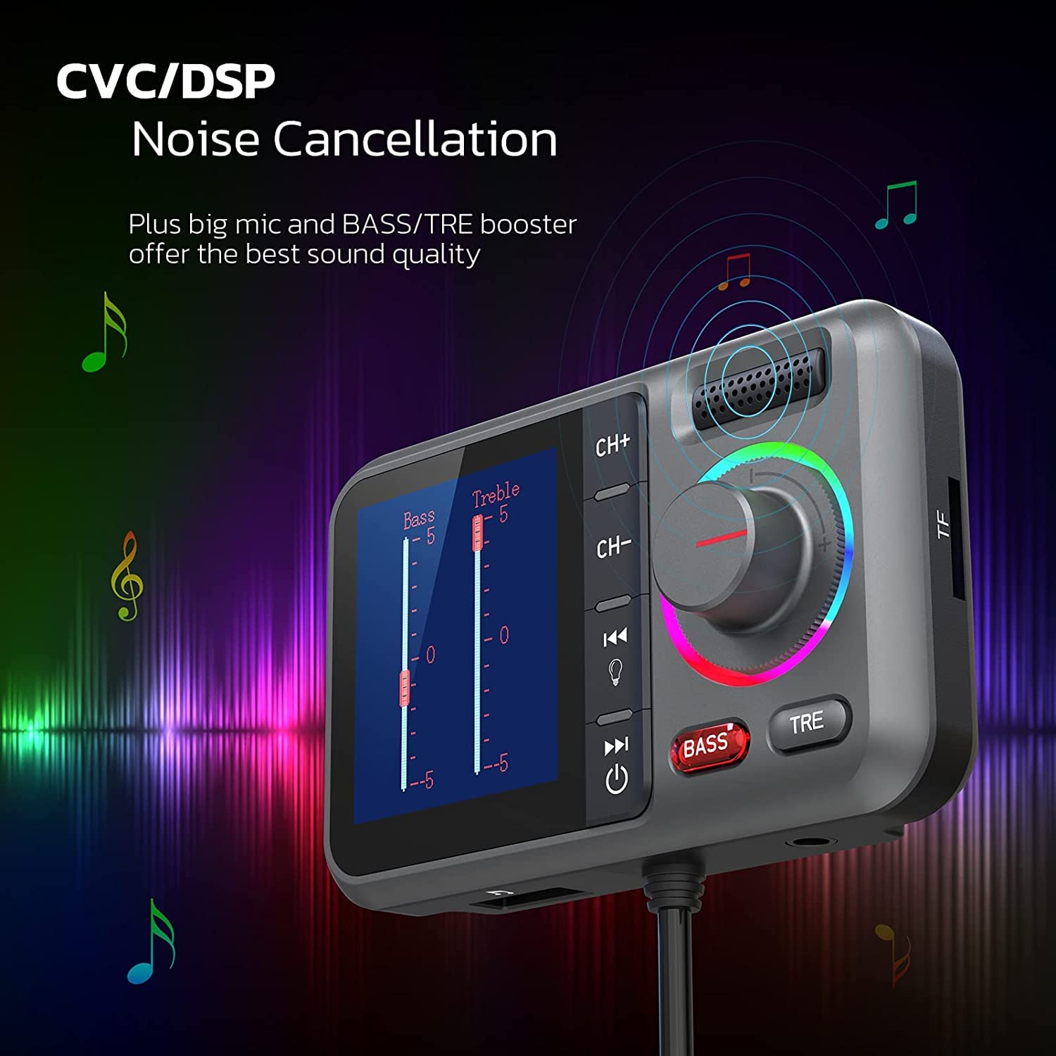 Nulaxy Bluetooth FM Transmitter for Car, Hands-Free Call, QC3.0 Fast Charging, Small, Grey, Model KM28