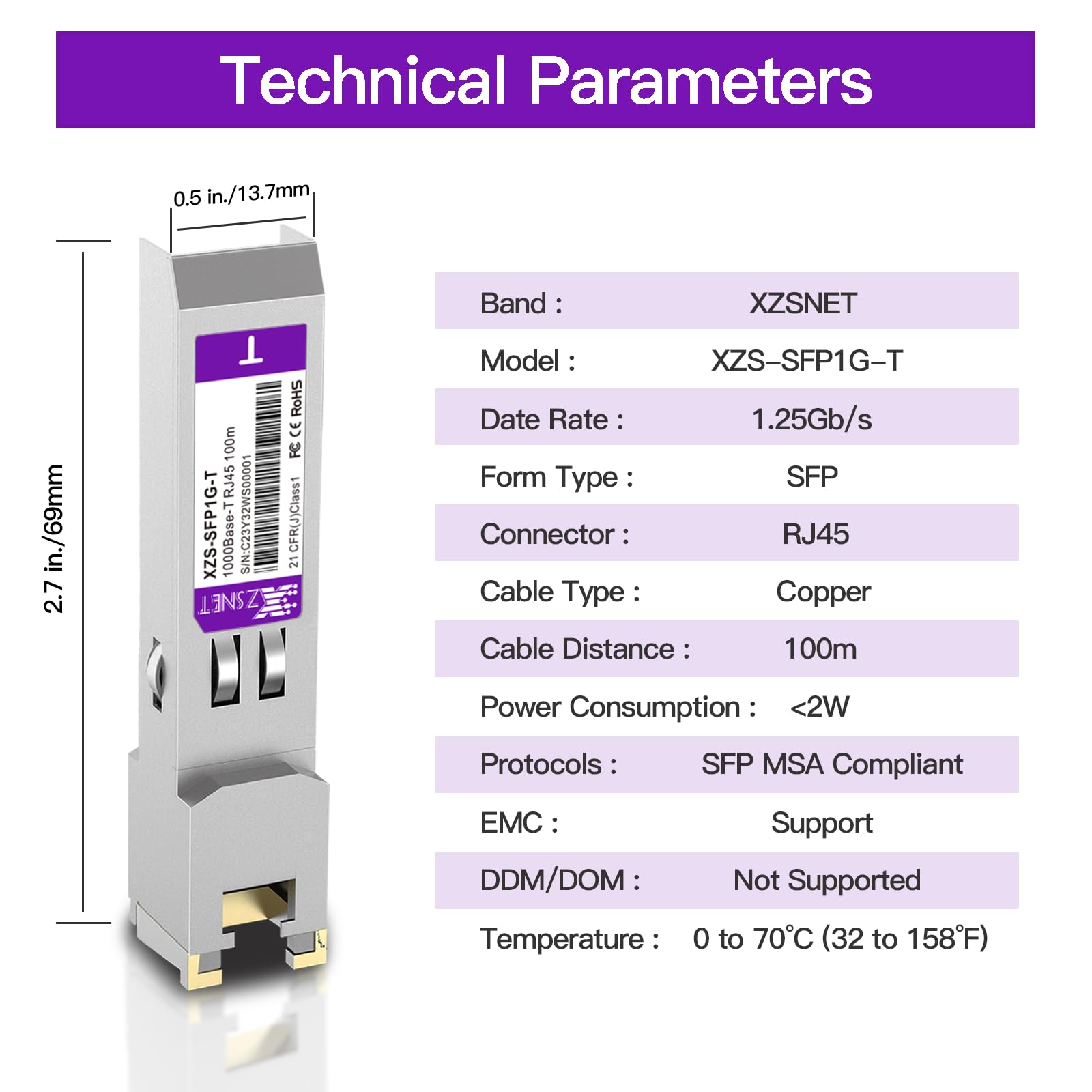 Xzsnet 1000Base-T Sfp Transceiver, Sfp To Rj45, 1.25G Copper Sfp To Ethernet Module Compatible With Cisco Glc-T/Sfp-Ge-T, Ubiqui