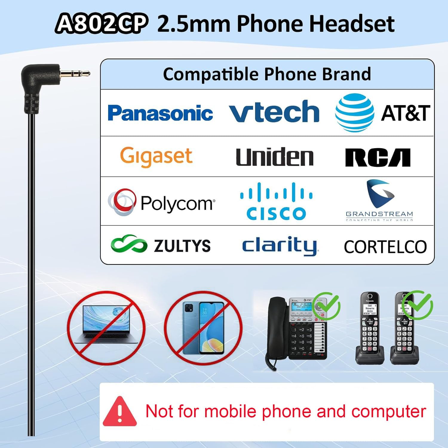 Phone Headset 2.5Mm With Noise Canceling Microphone & Mute Switch, Comfort Fit Telephone Headset For Panasonic Vtech At&T Uniden