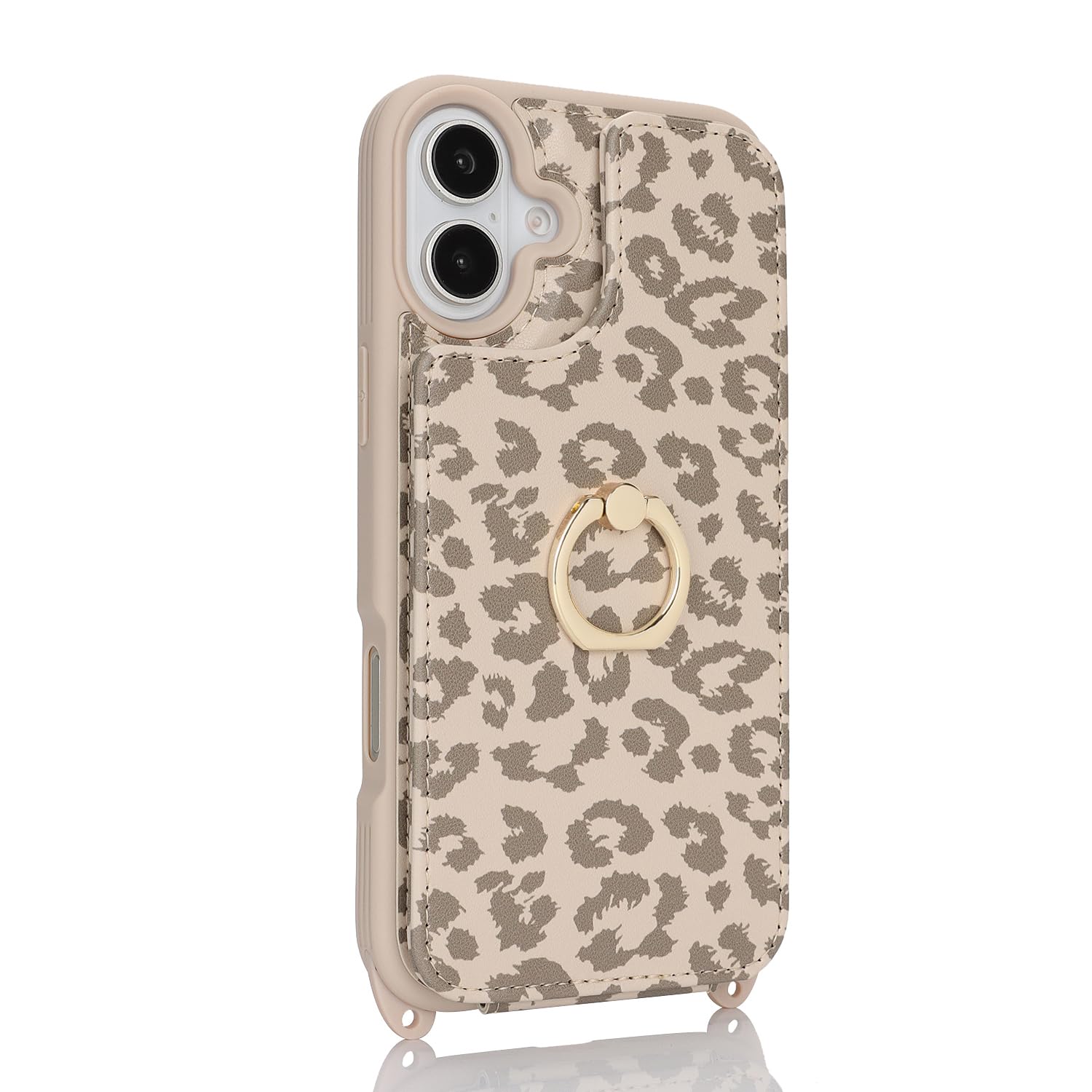 Lipvina For Iphone 16 Plus Case With Card Holder And Strap For Women,Crossbody Lanyard,Ring Stand,Snap Clasp,Cute Phone Wallet C