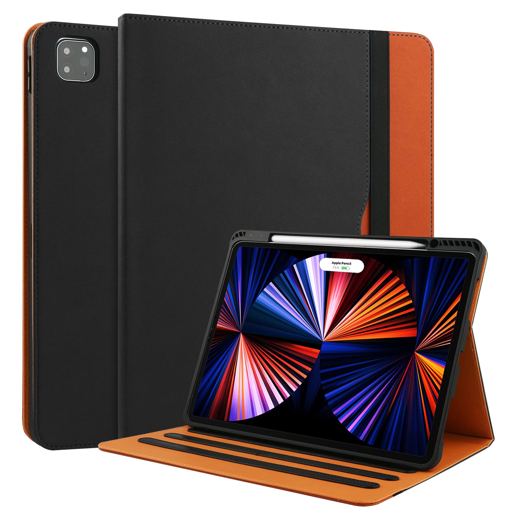 For Ipad Pro 12.9 Case 6Th/5Th/4Th/3Rd Generation Case 2022/2021/2020/2018 W/Pencil Holder, Folio Stand Cover With Multiple Angl