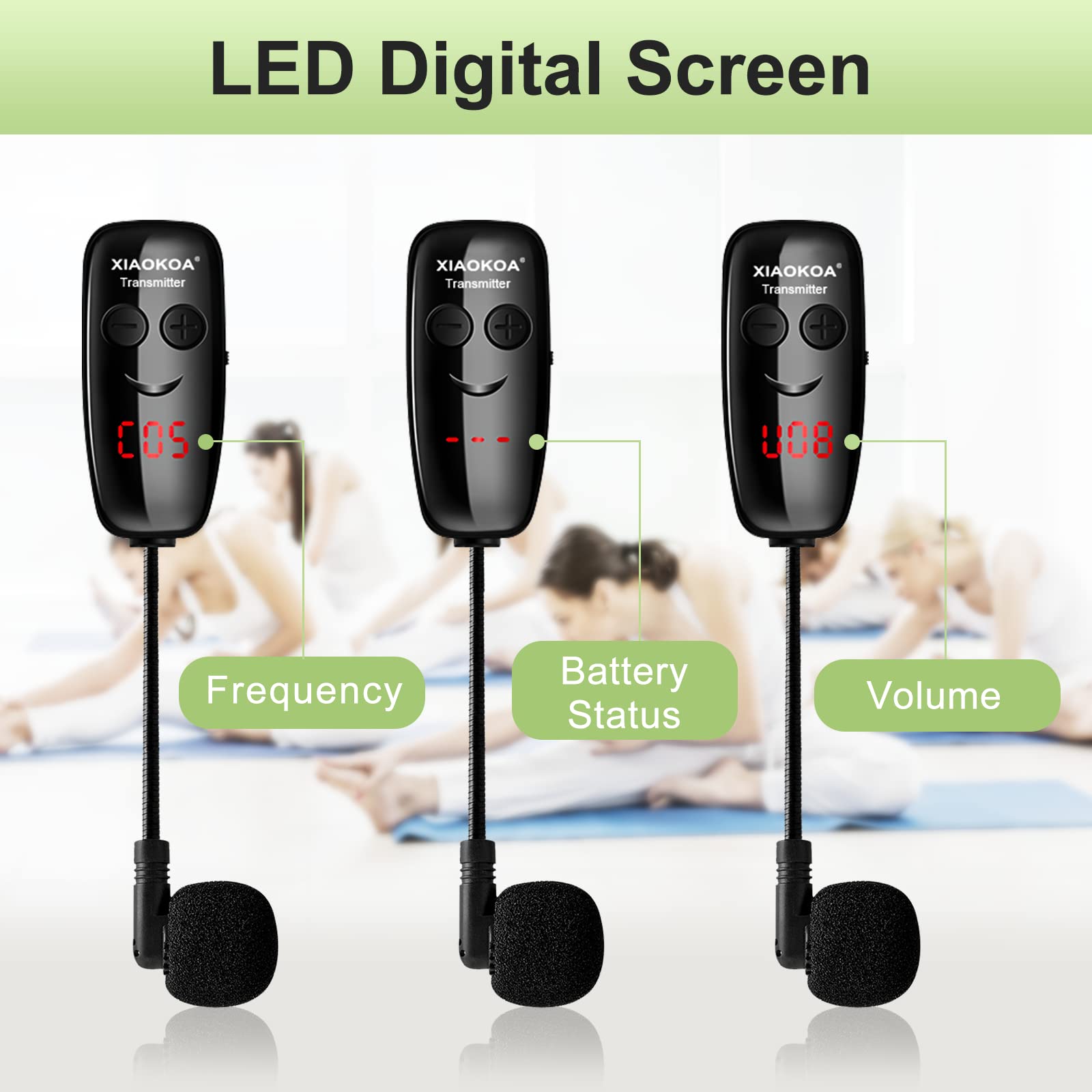 Xiaokoa Head Microphone,Wireless Microphone Headset,Led Digital Display Wireless Mic For Fitness,165Ft Range,For Amplifier,Mic S