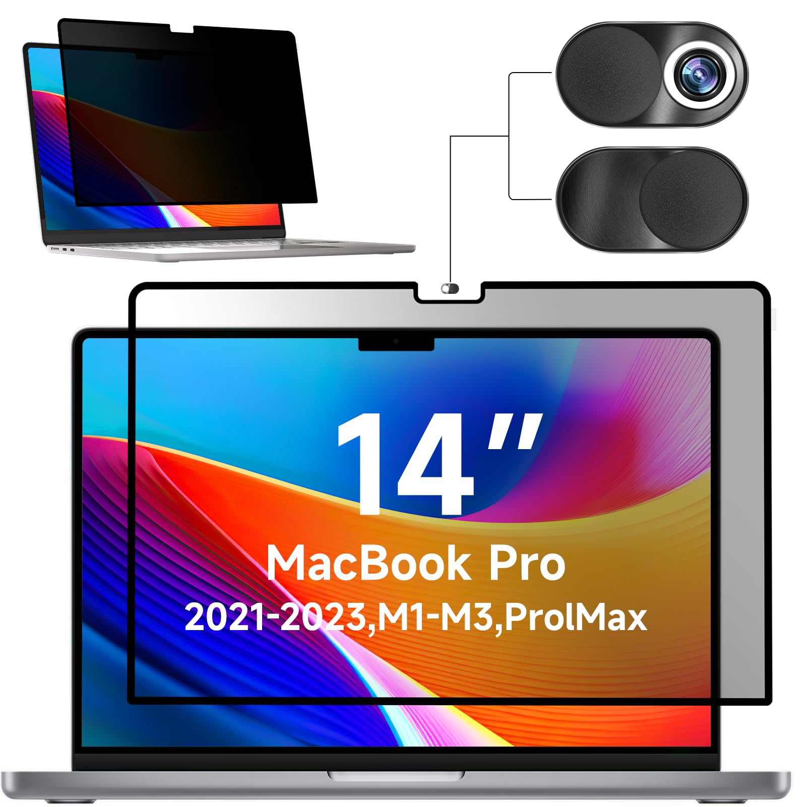 Mamol Privacy Screen For Macbook Pro 14 Inch (2021 2023, M1, M2, M3)   A2918 A2992 A2442 A2779, Magicsuction Removable Vacuum Ad