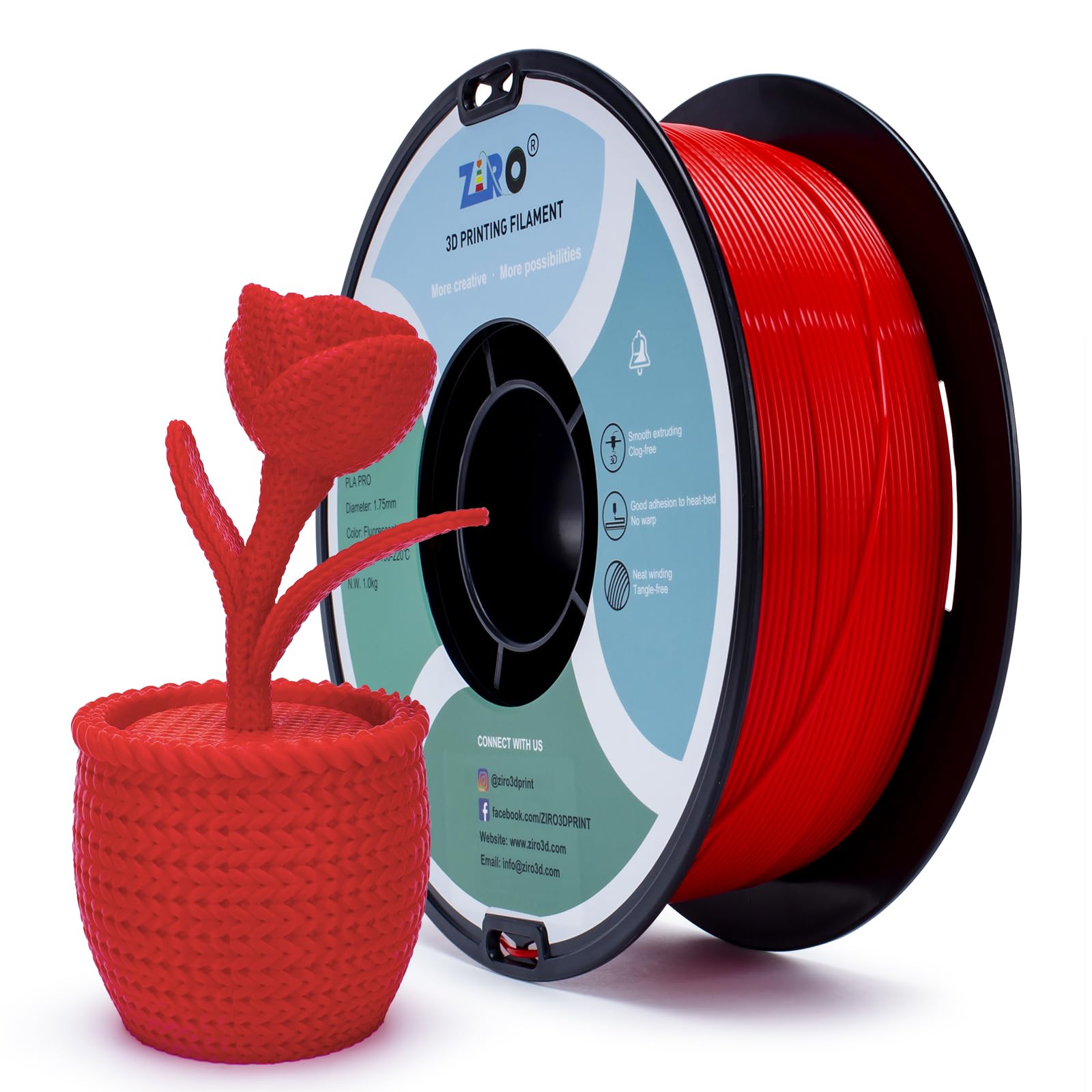 ZIRO Luminous ONLY by UV Light PLA, Fluorescence 1.75mm Filament, Glow Effect Bright Color PLA Material, Fit for Most FDM 3D Pri