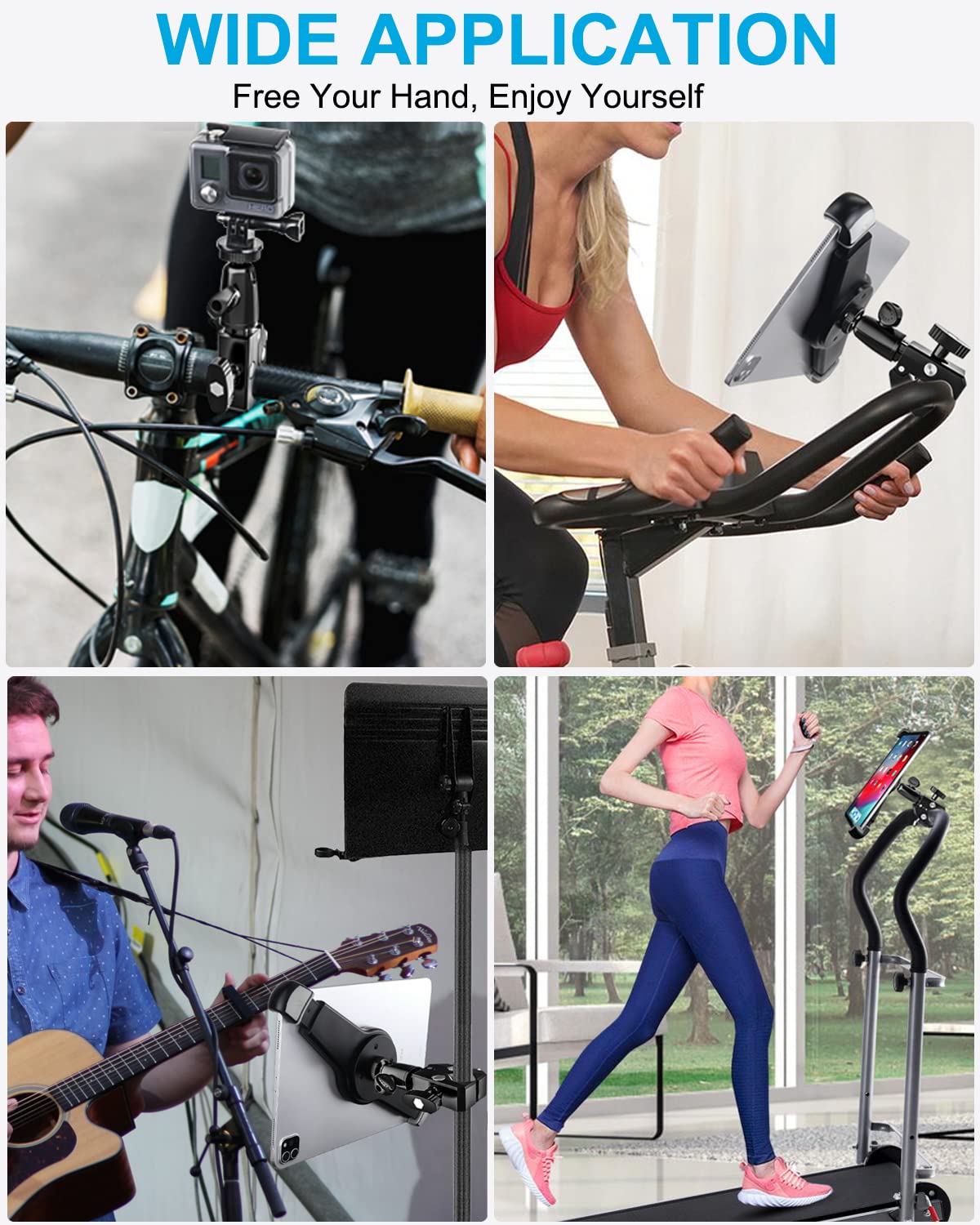 Woleyi Large Tablet Mount Holder With 1/4'' Screw Thread For Spin Bike, Treadmill, Microphone Stand, Tripod Adapter, Exercise Bi