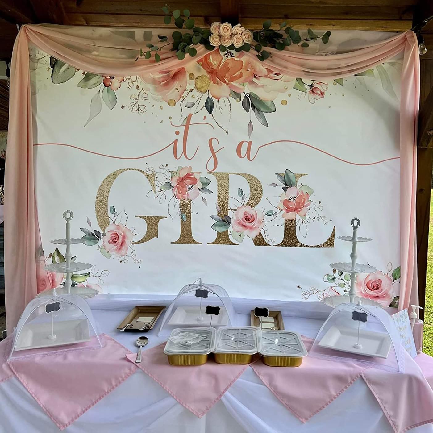 Avezano Blush Pink Floral Baby Shower Backdrop For Girls Baby Shower Photography Background It'S A Girl Baby Shower Decorations