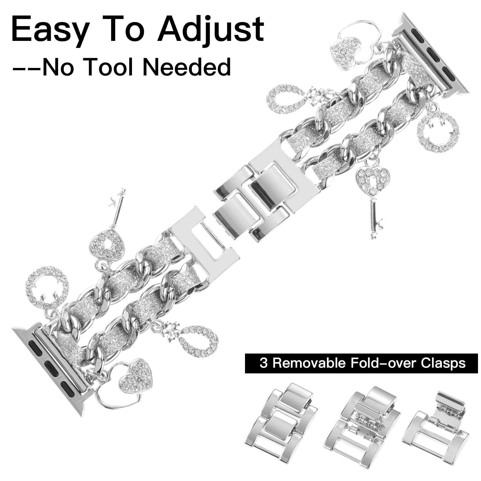 Realsign Stylish Metal Wristband Compatible With Apple Watch Band 38Mm 40Mm 41Mm,Cuban Chain Bracelet Key Love Smile Pendants Cu