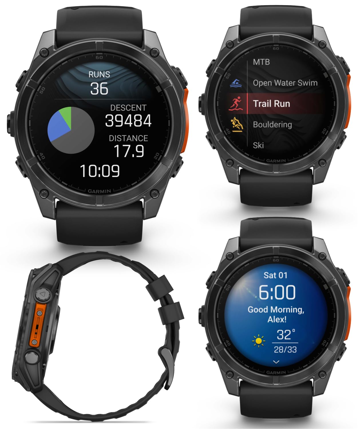 Wearable4U Garmin Fenix 8 - 51 Mm, Amoled Multisport Gps Smartwatch, Slate Gray With Black Silicone Band, Built-In Led Flashligh