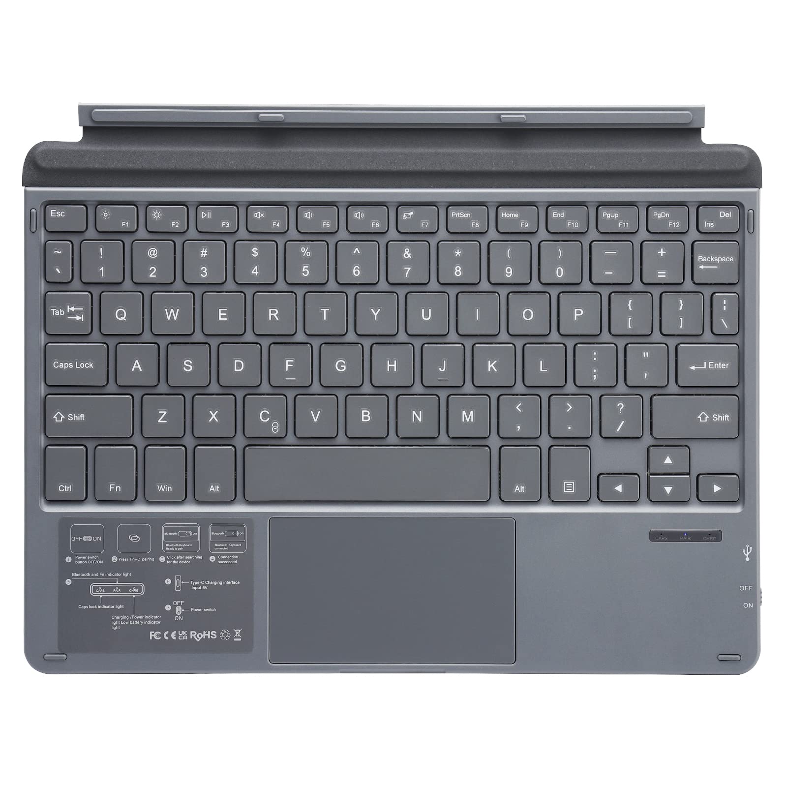 Qulose Keyboard Case For Surface Go 3 2021 / Surface Go 2 2020 / Surface Go 2018, Ultra Slim Portable Wireless Keyboard With Tou