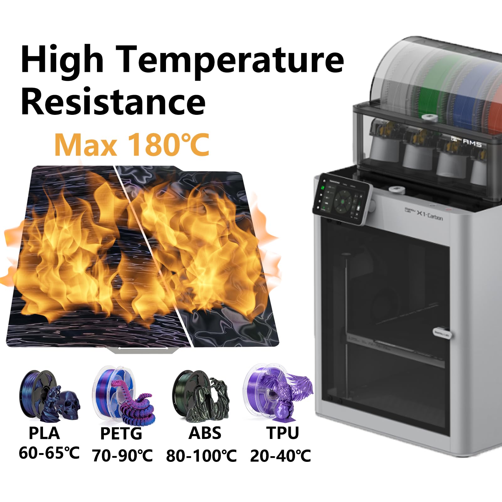 Smooth Water Ripples+Wood Grain 3D Printer Build Plate For Bambu Labs X1 X1C X1E P1P P1S A1, Double Sided Flexible Sheet Spring