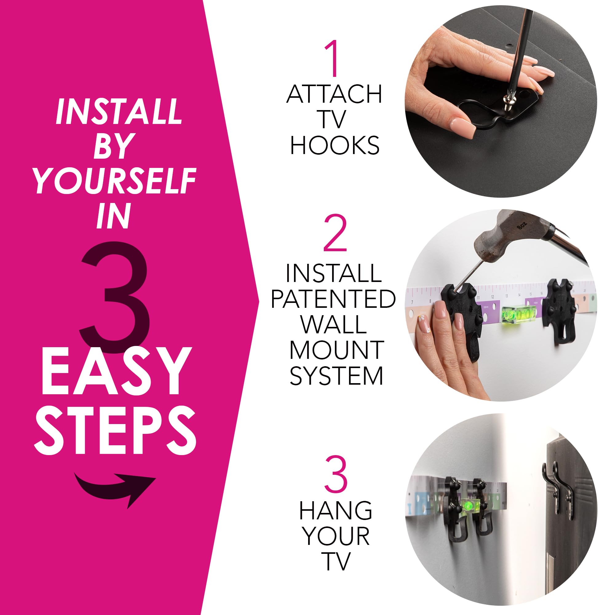 Hangsmart Tv Wall Mount No Stud   Original & Patented Easy Install, Diy For 19 100'' Tvs, Holds Up To 150Lbs, Fits Most Led Lcd