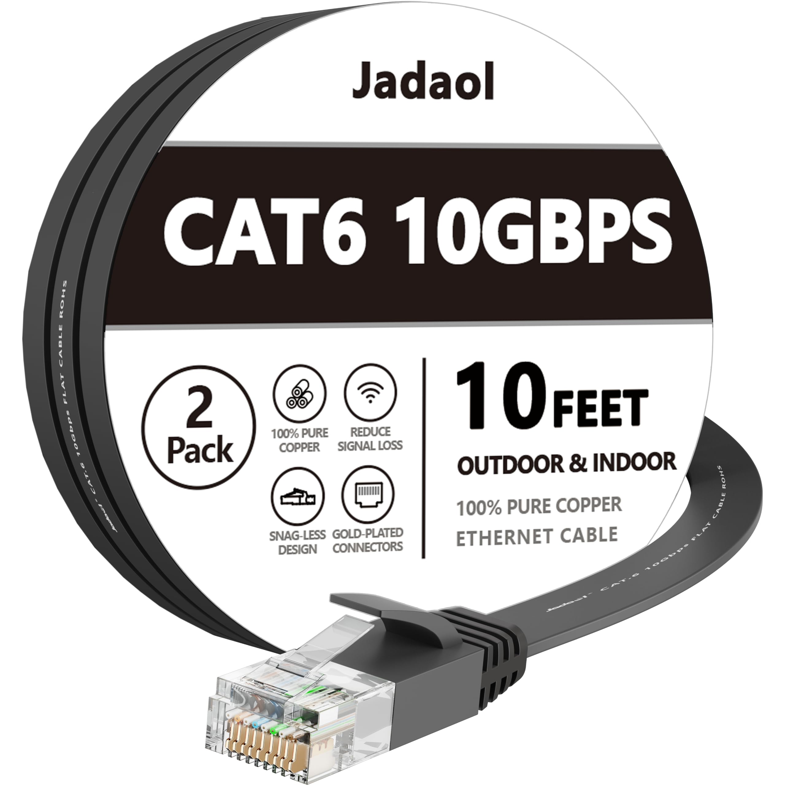 Cat6 Ethernet Cable 10 Ft 2Pack, Outdoor&Indoor, 10Gbps Support Cat8 Cat7 Network, Heavy Duty LAN Internet Patch Cord, Solid Wea