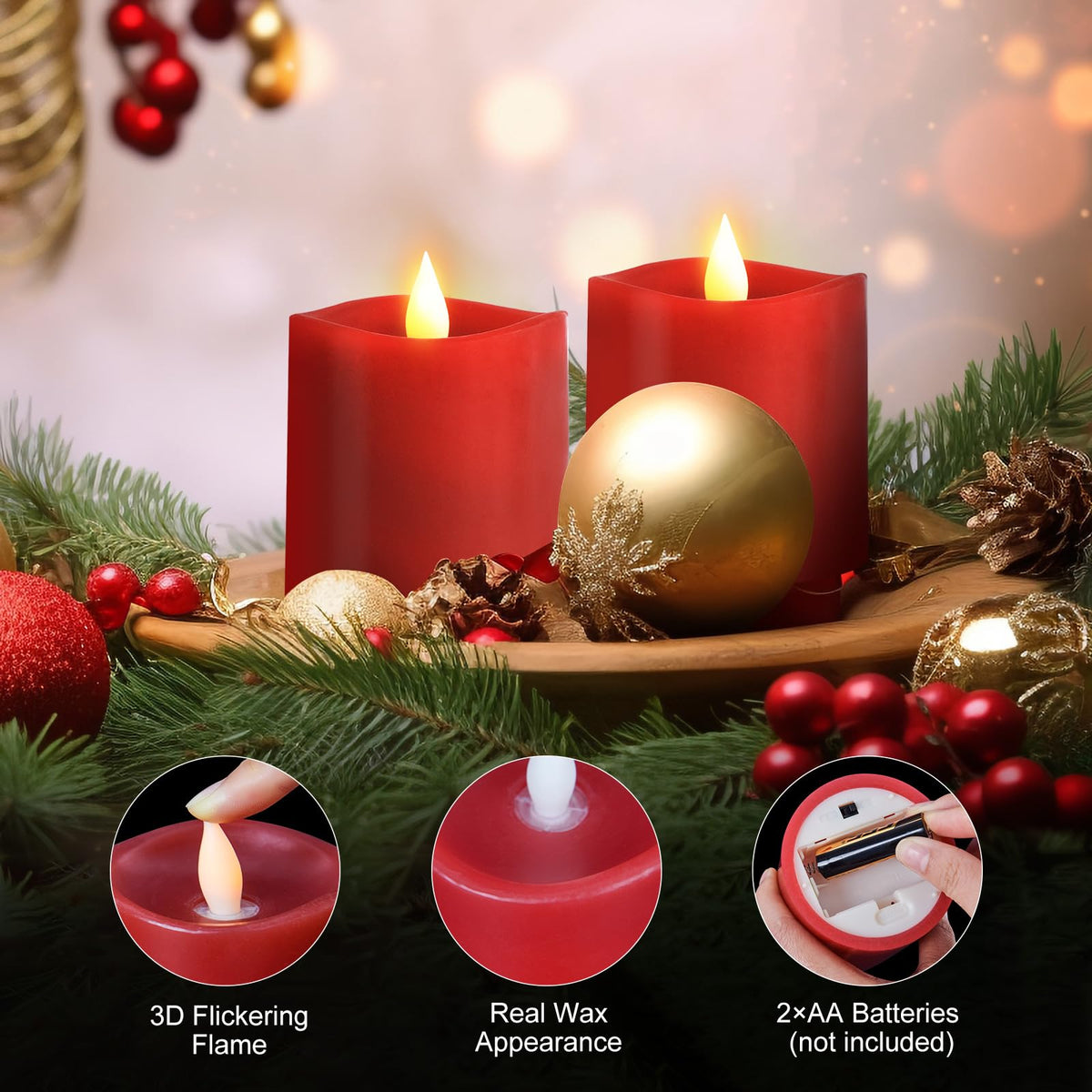 3x3 Raspberry Led Candles Milysoek 3X3 Flickering Flameless Candles Set Of 2, Led Candles Battery ...