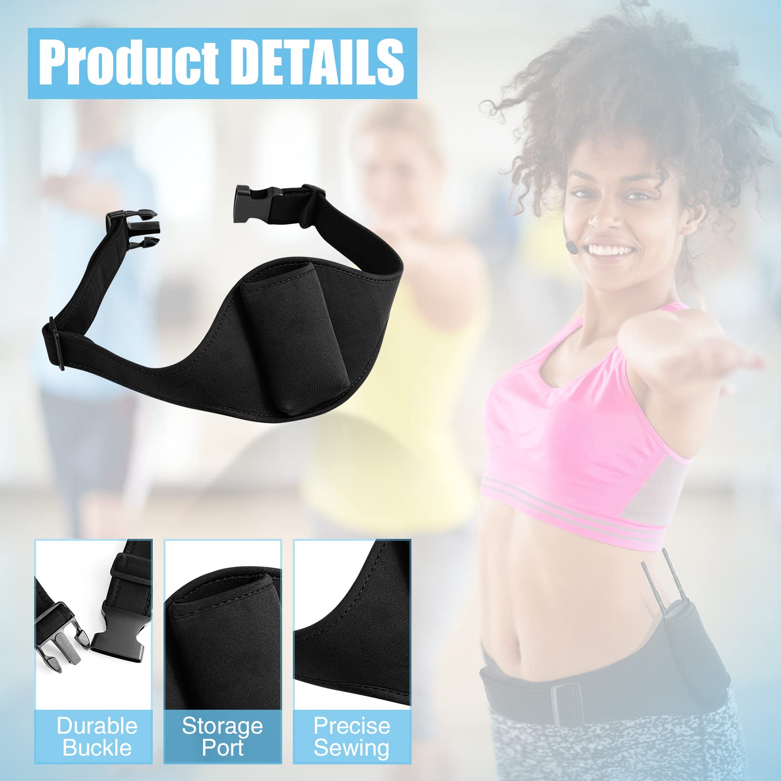 Mic Belt Mic Fitness Adjustable Microphone Black Instructor Microphone Strap Belt For Fitness(4 Pieces)