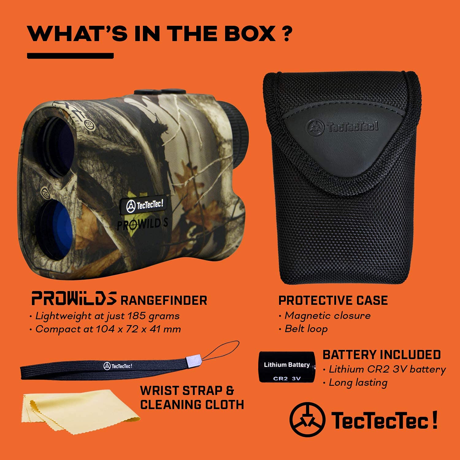 Tectectec Prowild S Hunting Rangefinder With Angle Compensation Laser Range Finder For Hunting With Range Scan, Speed Mode, Cr2 Battery, And Normal Measurements