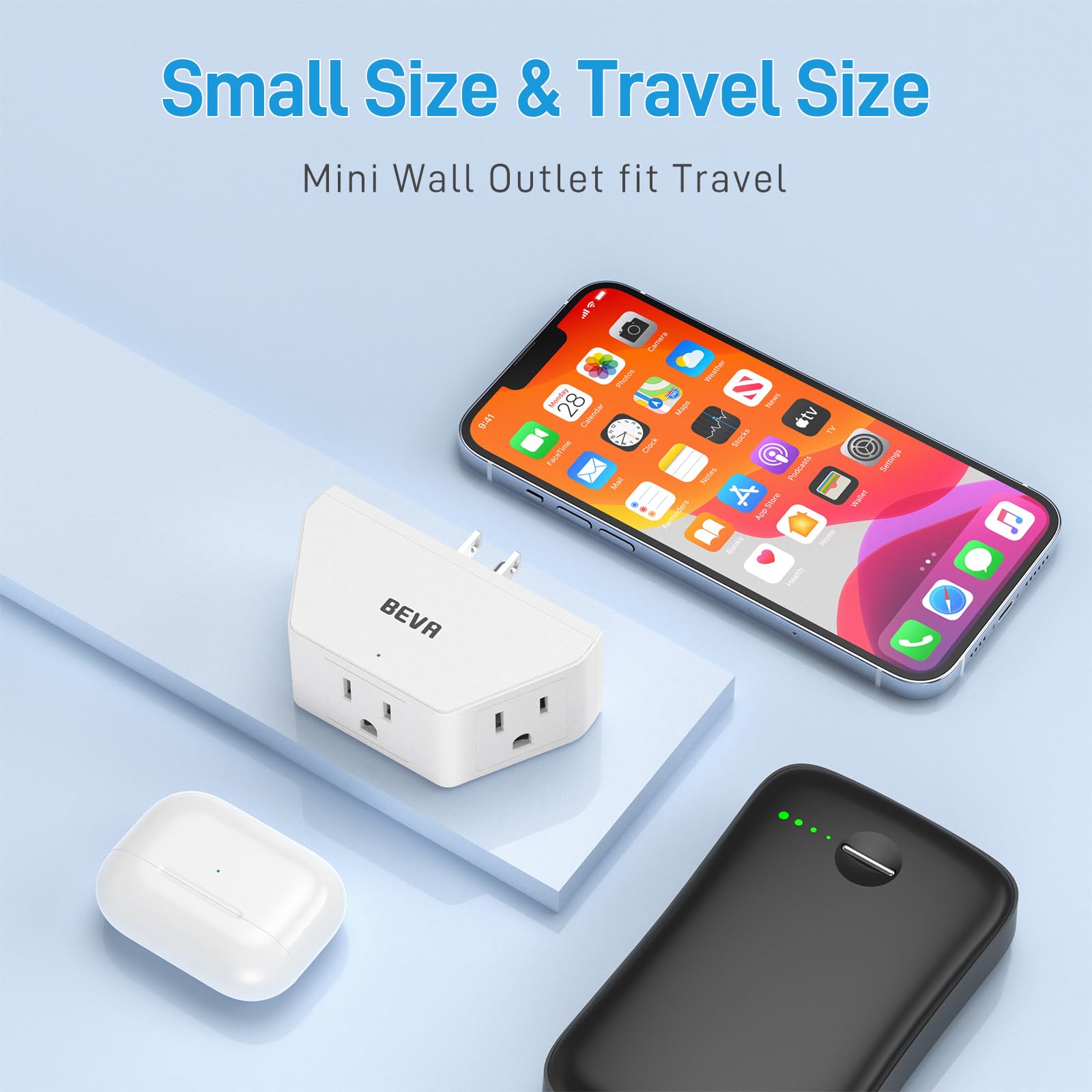 Beva 2 Pack Small Electric Outlet Adapter, Multi Plug Wall Outlet Extender, 3 Prong Adapter 3 Ac Plug Extender For Travel Cruise