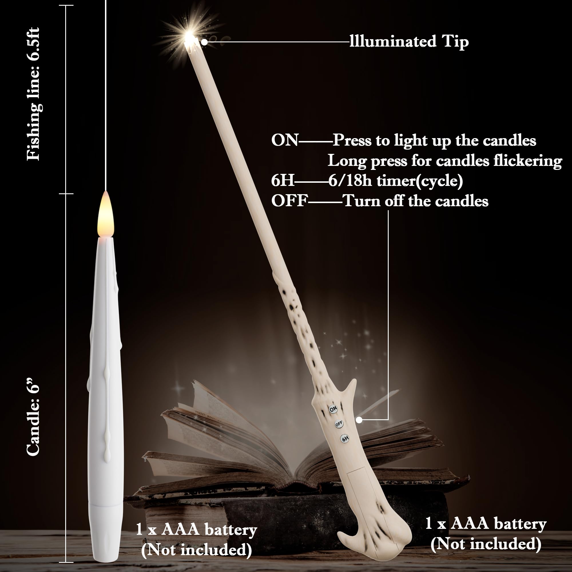 Joione Floating Candles With Wand, 12 Pack Halloween Flameless Candles Magic Hanging Taper Candles With Wand Remote, Battery Ope