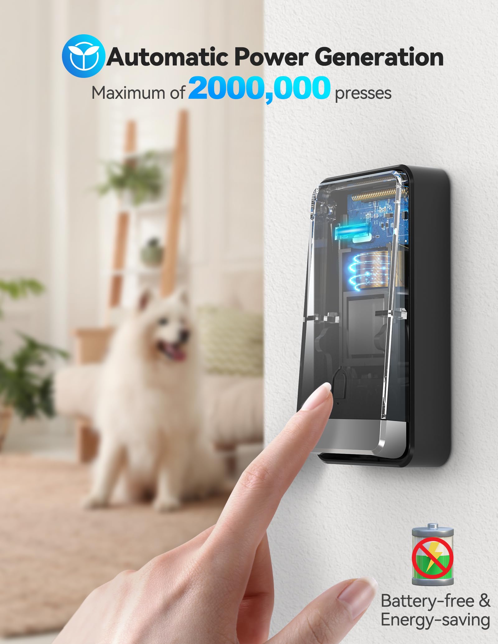 Tecknet Wireless Doorbell, Self-Powered Doorbell, 0-110Db Plug-Through Wireless Doorbell Ringer For Homes Classroom, Ip66 Waterp