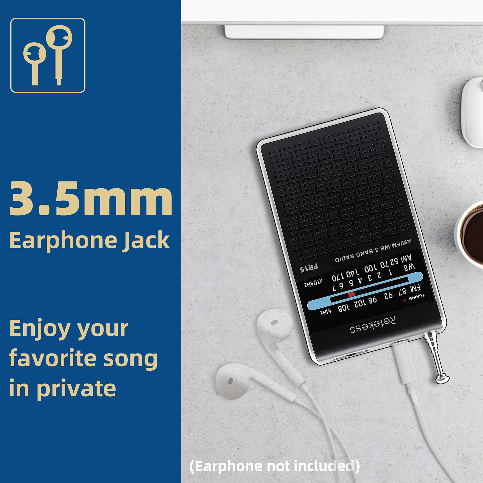 Retekess Pr15 Pocket Noaa Weather Radio, Am Fm Emergency Weather Radio Portable, Little Transistor Radios Powered By Aaa Battery For Walking, Camping (Silver Black)